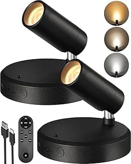 Spotlights Indoor with Remote, 5500mAh Rechargeable Picture Lights, Wireless LED Uplighting with Timer＆Dimmable, 3CCT, Mini Spot Lights for Plant, Painting, Accent Lighting(2Pack-Black)