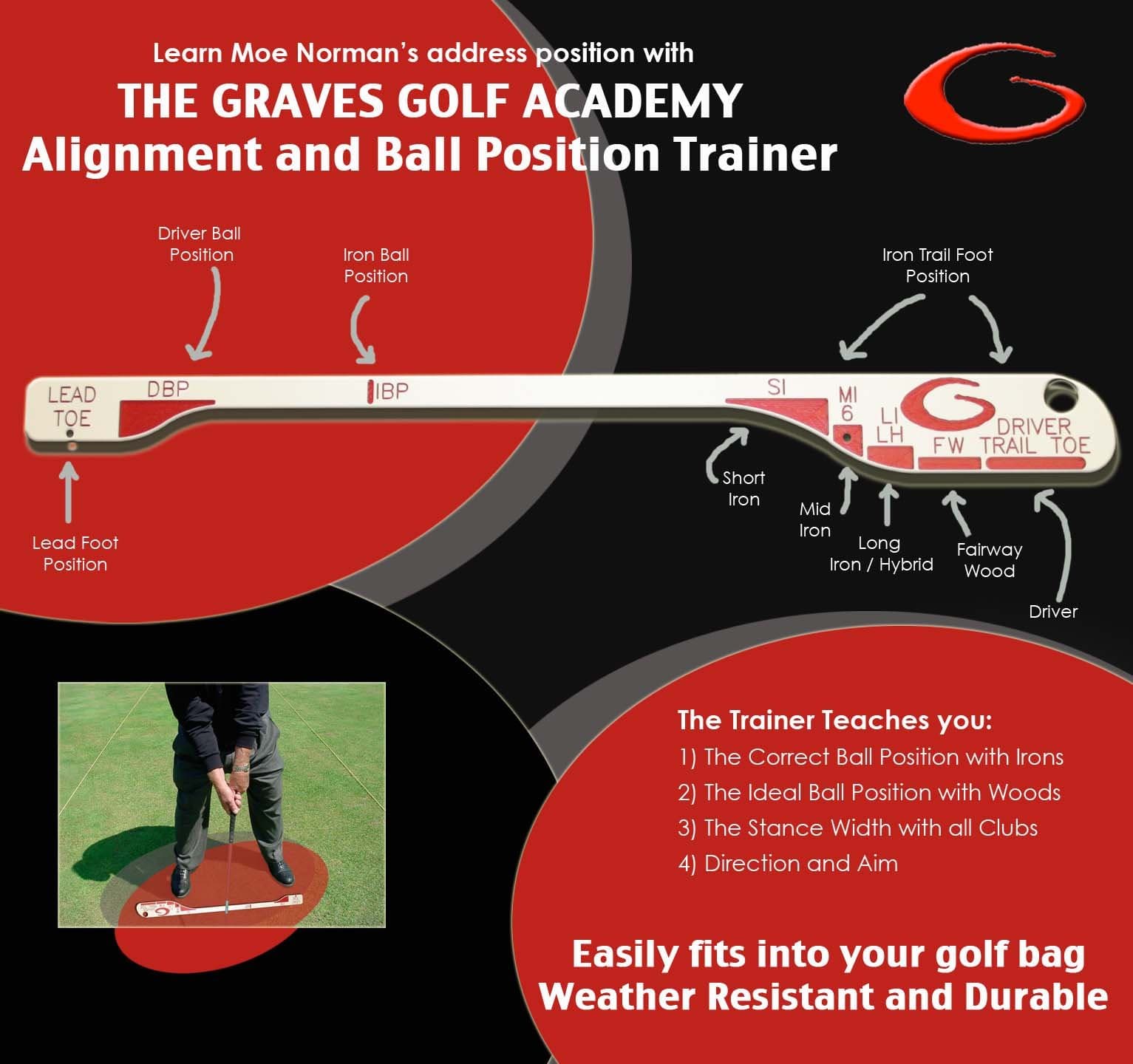 Graves Golf Moe Norman Alignment and Ball Position Trainer (Left Handed) (left)