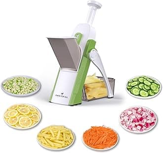Safe Mandoline Slicer, Multi Vegetable Chopper, Potato Slicer for Kitchen, 4 Modes 100+ Presets Adjustable Thickness, French Fry Cutter (5 in 1 Green)