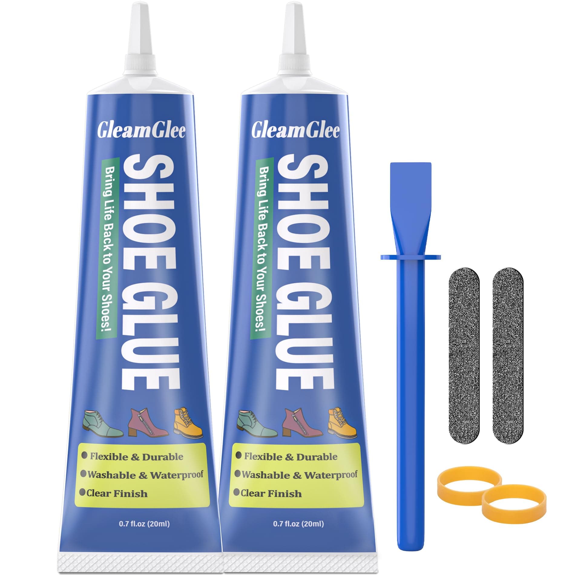 Shoe Glue, Professional Grade Flexible Shoe Repair Adhesive - Extra Strong, Clear, Waterproof - Repairs Soles, Heels, Patches Small Holes, Works on Leather, Rubber, Vinyl, Canvas - 20ml x 2 PCS