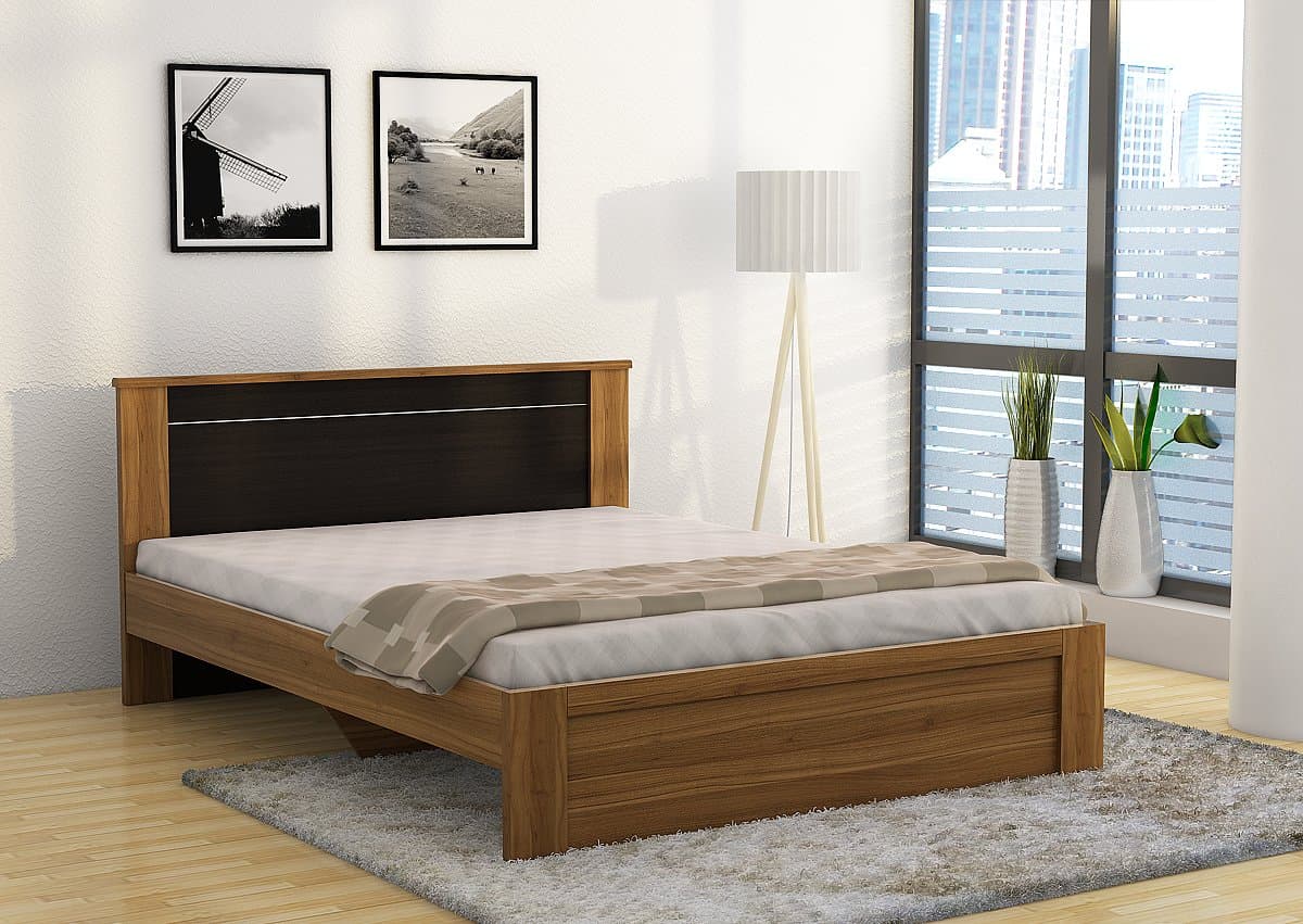 Spacewood Uno Queen Size Engineered Wood Bed (Particle Board - Natural Teak)