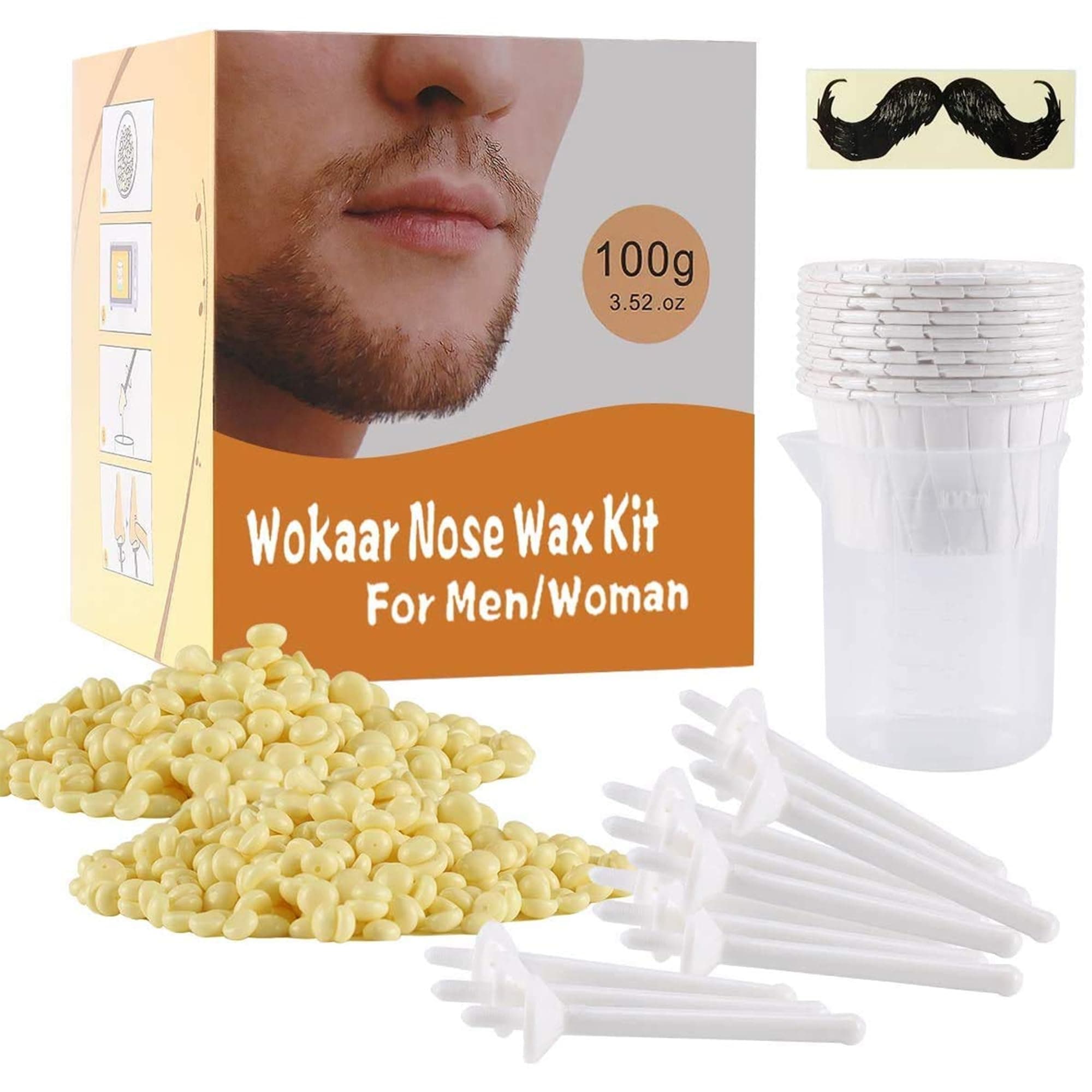 Nose Wax Kit for Men & Women | 100g Wax, 30 Applicators (15-20 Uses) | Painless Nasal & Ear Hair Removal | Fast 3-Min Removal | Safe Hair Remover Kit for Nose & Ear Hair | Waxing Kit for Men