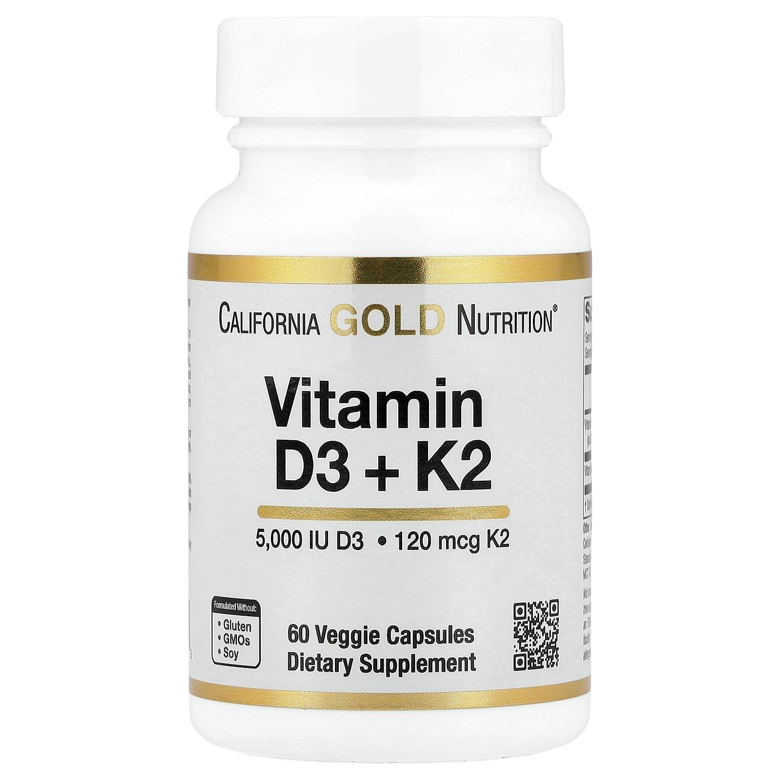 California Gold Nutrition, Vitamin D3+K2, 60 Veggie Capsules