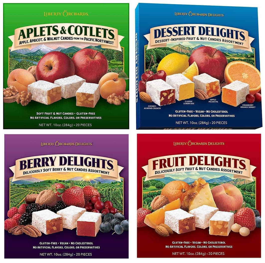 Liberty Orchards Aplets & Cotlets, Berry Delight, Fruit Delights, Dessert Delights, 4 Pack Variety