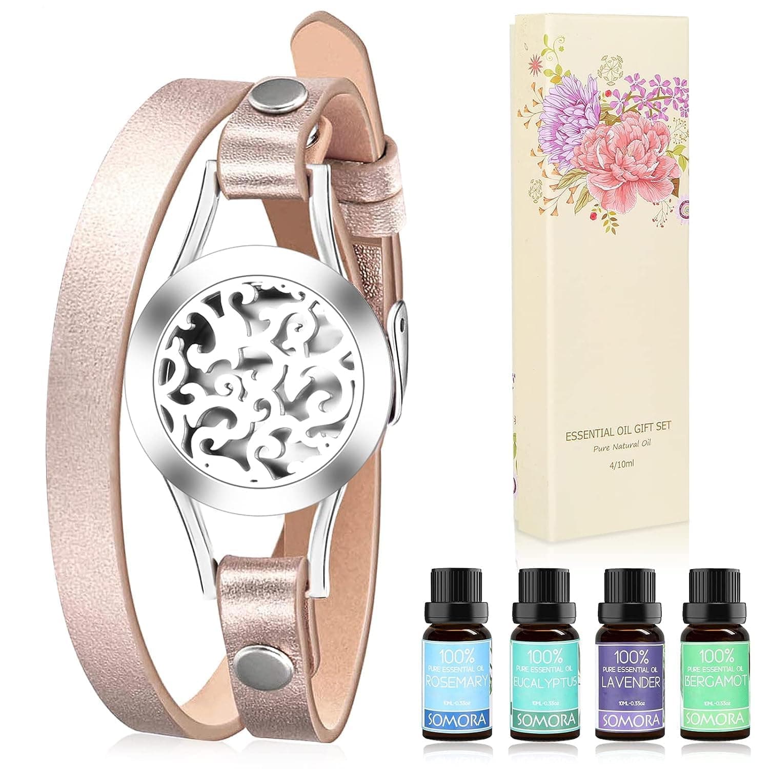 SOMORA Unique Gifts for Women - Valentine's Day Birthday Gifts for Women, Mom, Best Friend, Sister, Wife, Mothers Day Mom Gift, Aromatherapy Essential Oil Diffuser Bracelet Gift Set, Silver