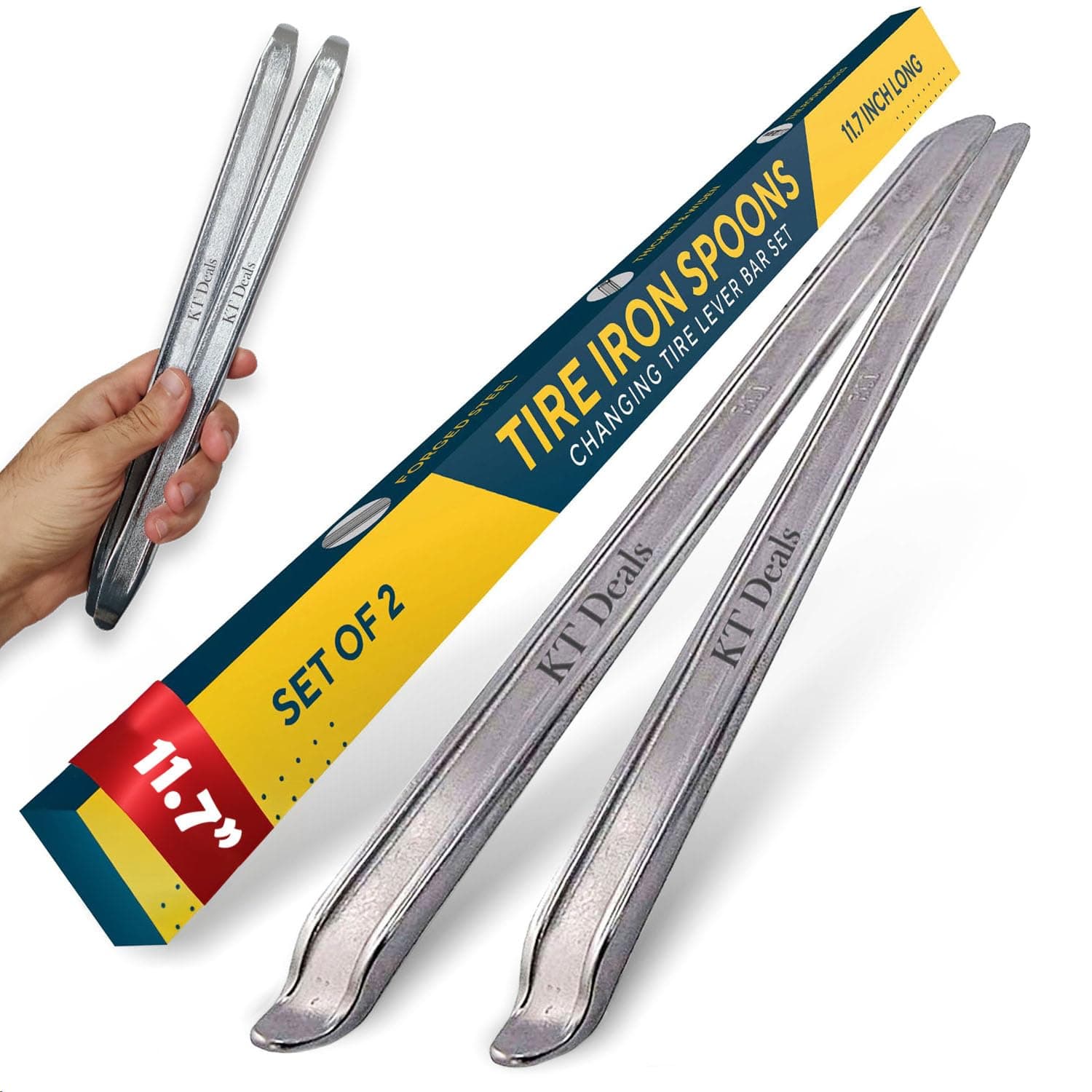 Tire Iron Spoons Changing Tire Lever Bar Set of 2 Tire Repair Tool Kit Rim Lifter Tire Changer Remove Tyre Heavy Duty Metal Steel for Motorcycle Bike Scooter Bicycle and More (2 Pack)