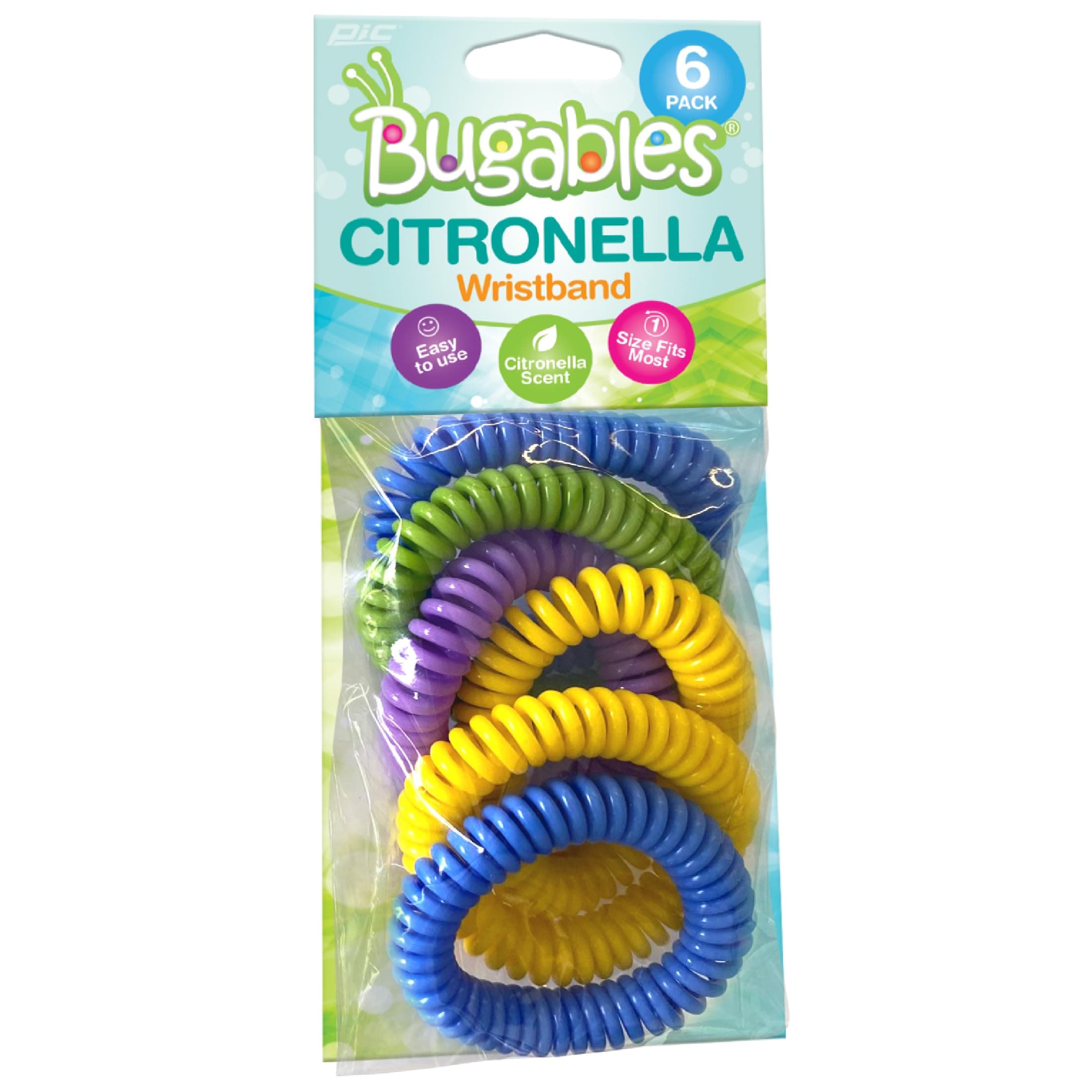 PIC Bugables Citronella Scented Coil Wristbands, Reusable and Resealable, One Size Fits All (Pack of 10), multicolor