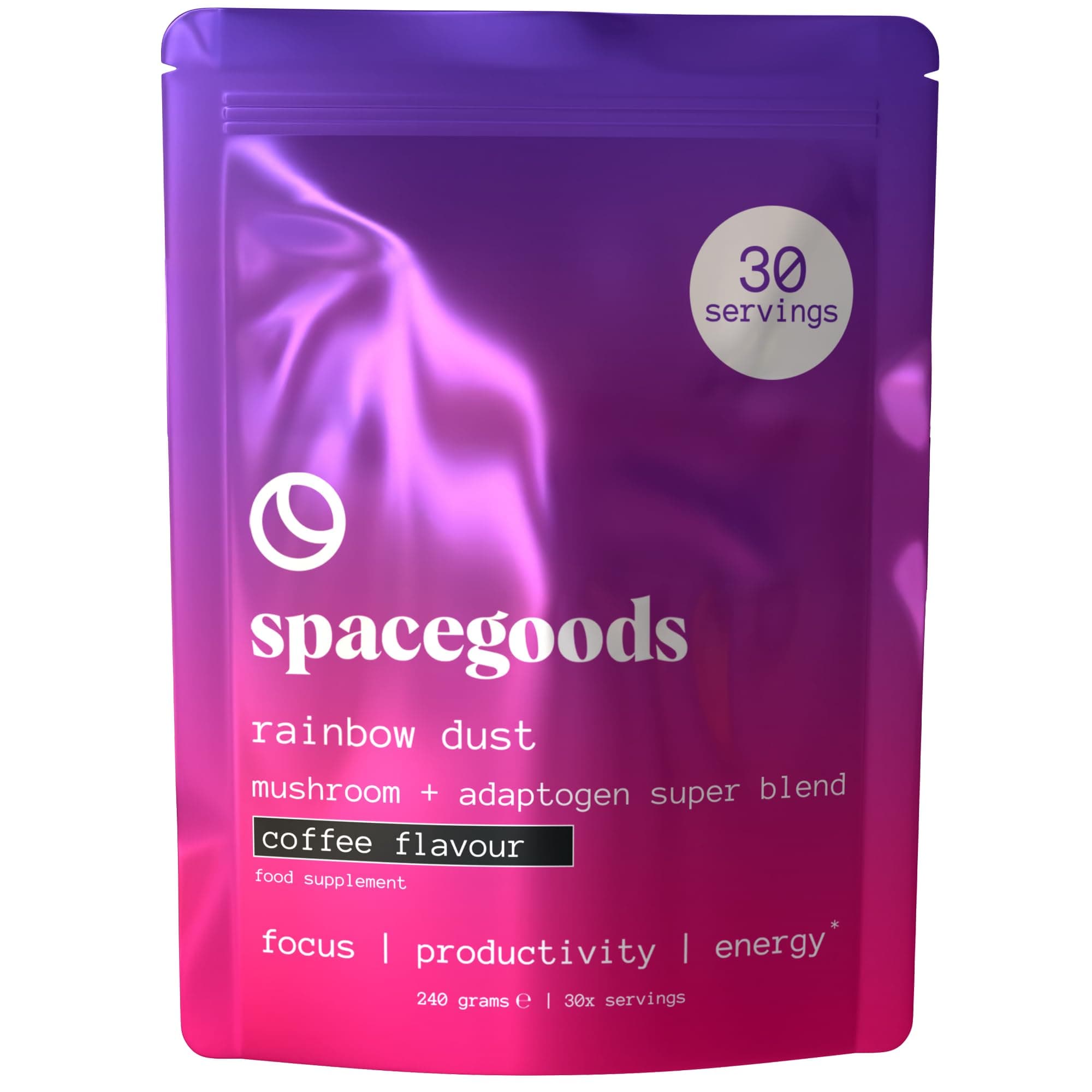 – Spacegoods Rainbow Dust 240g | 30 Servings | Flavoured Mushroom Coffee | 120mg of Natural Caffeine | Lions Mane, Chaga, Ashwagandha & Vitamin B5| Sharper Focus, Energy & Calm | Coffee