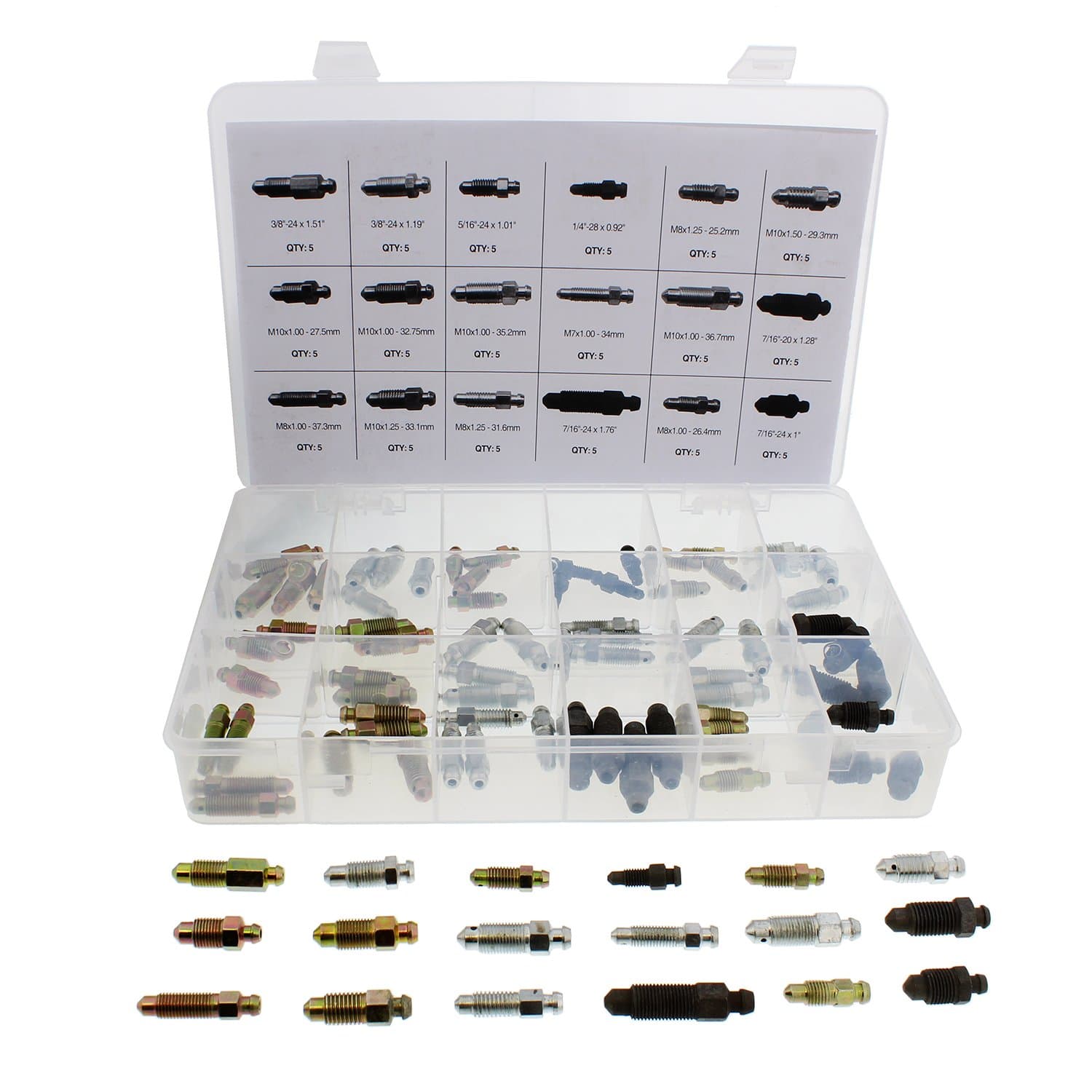 Abn Brake Caliper & Wheel Cylinder Bleeder Screw 90-Piece Assortment, Standard (SAE) & Metric Bleeding Screws Bleed Kit