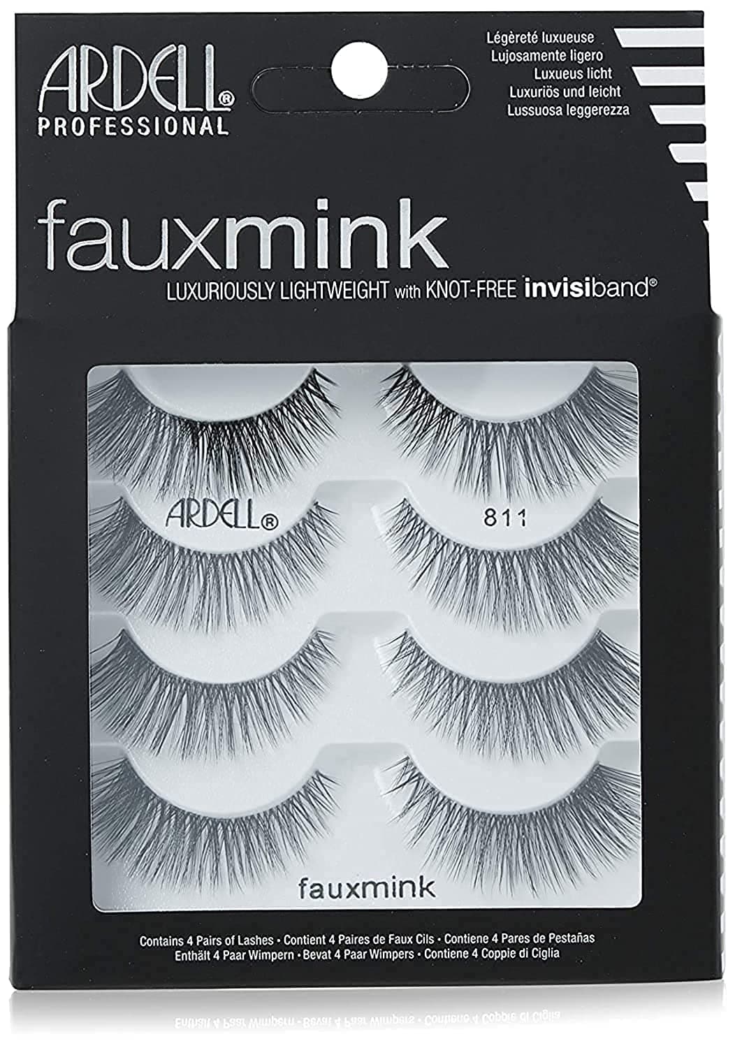 Faux Mink Lashes 811 False Eyelashes – Lightweight Natural Faux Mink Strip Wispy Lashes with Invisiband, 4 Pairs, 1 Pack