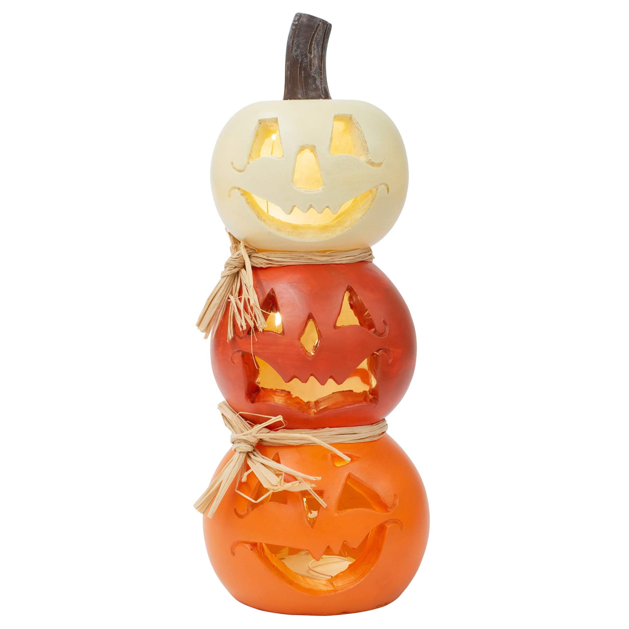 Mark Feldstein & Associates Stacked Jack O Lantern Orange and White 12 x 5 Resin Stone Halloween Figurine