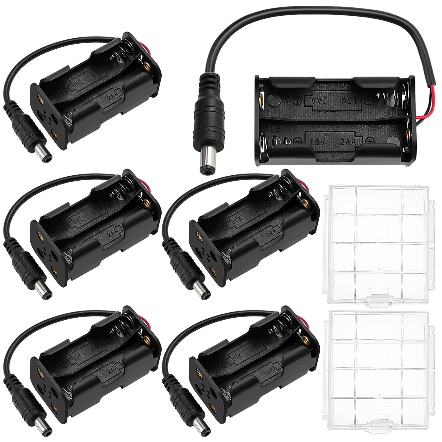 6 PCS 4 x 1.5V AA Battery Holder, KUOQIY 6V Back to Back Battery Holder Case Box with DC Plug, with 2 PCS Plastic Battery Storage Box