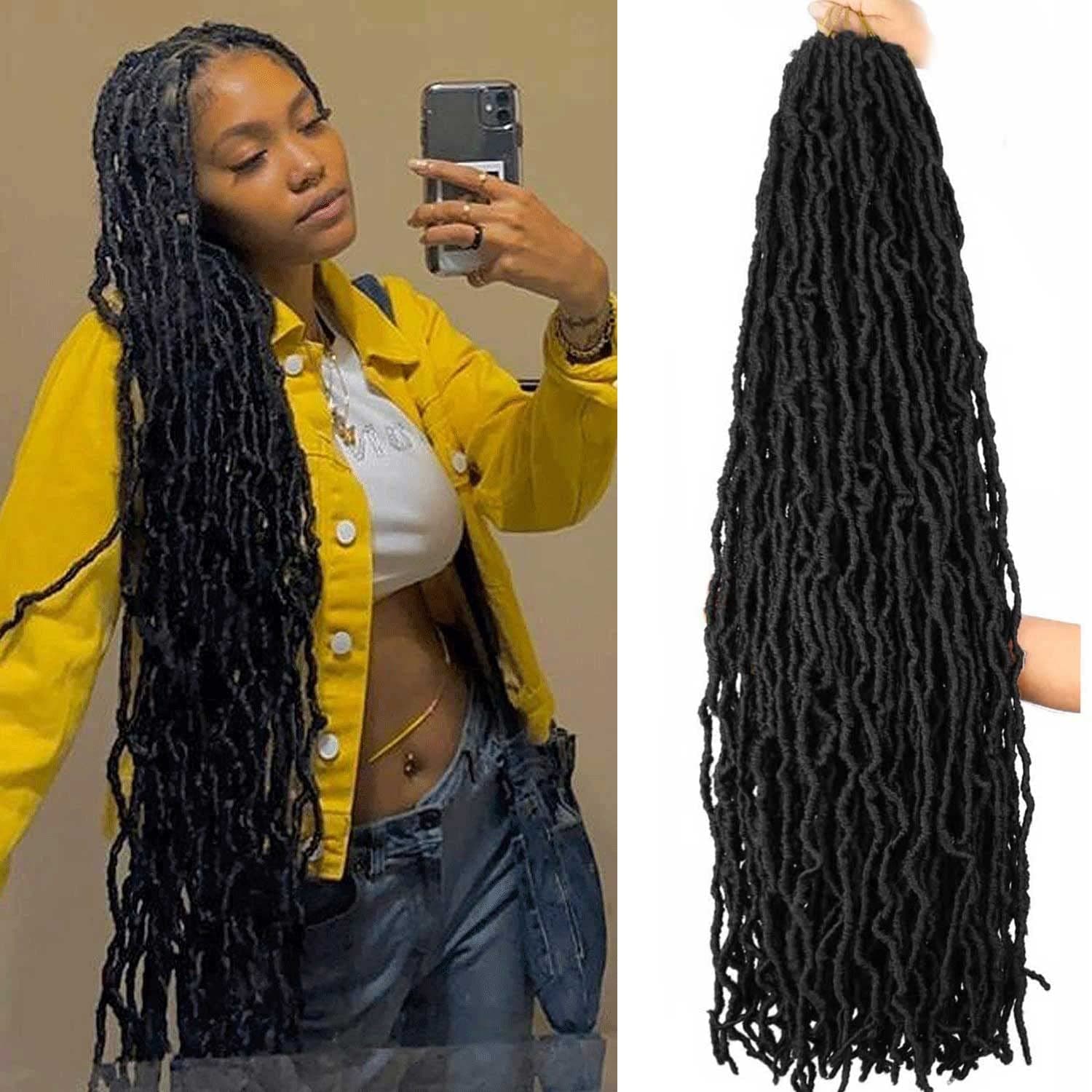4 Packs Soft Locs Crochet Hair Pre Looped Faux Locs Crochet Braids Goddess Locs Dreadlocs Synthetic Hair For Black Women (1B, 36 Inch (Pack of 4))