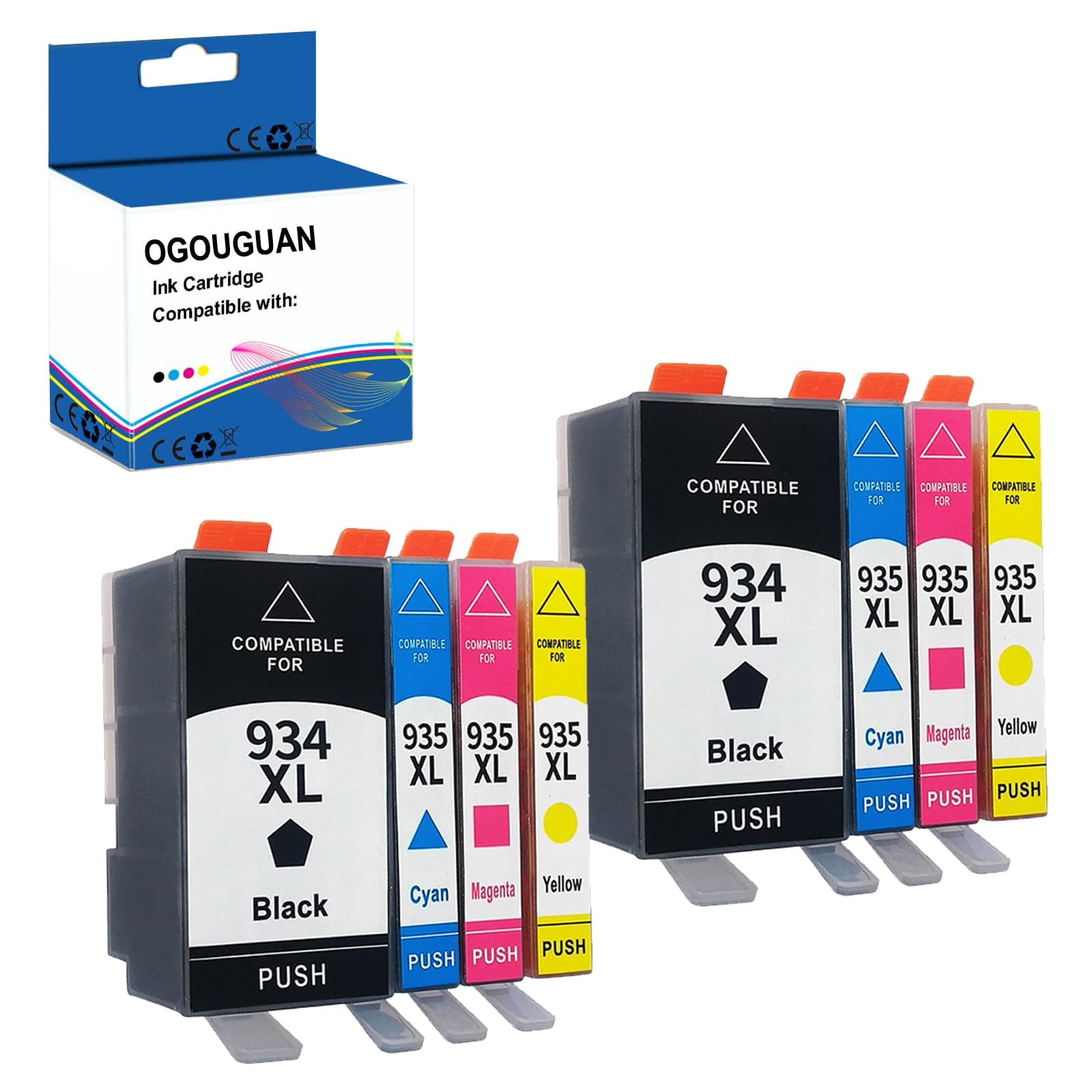 Compatible 934XL 935XL Ink Cartridge Replacement for HP 934 935 Ink Cartridges for HP Officejet Pro 6830 6230 6815 6835 6812 6820 6220 Printer 8 Pack(2Black, 2Cyan, 2Magenta, 2Yellow)