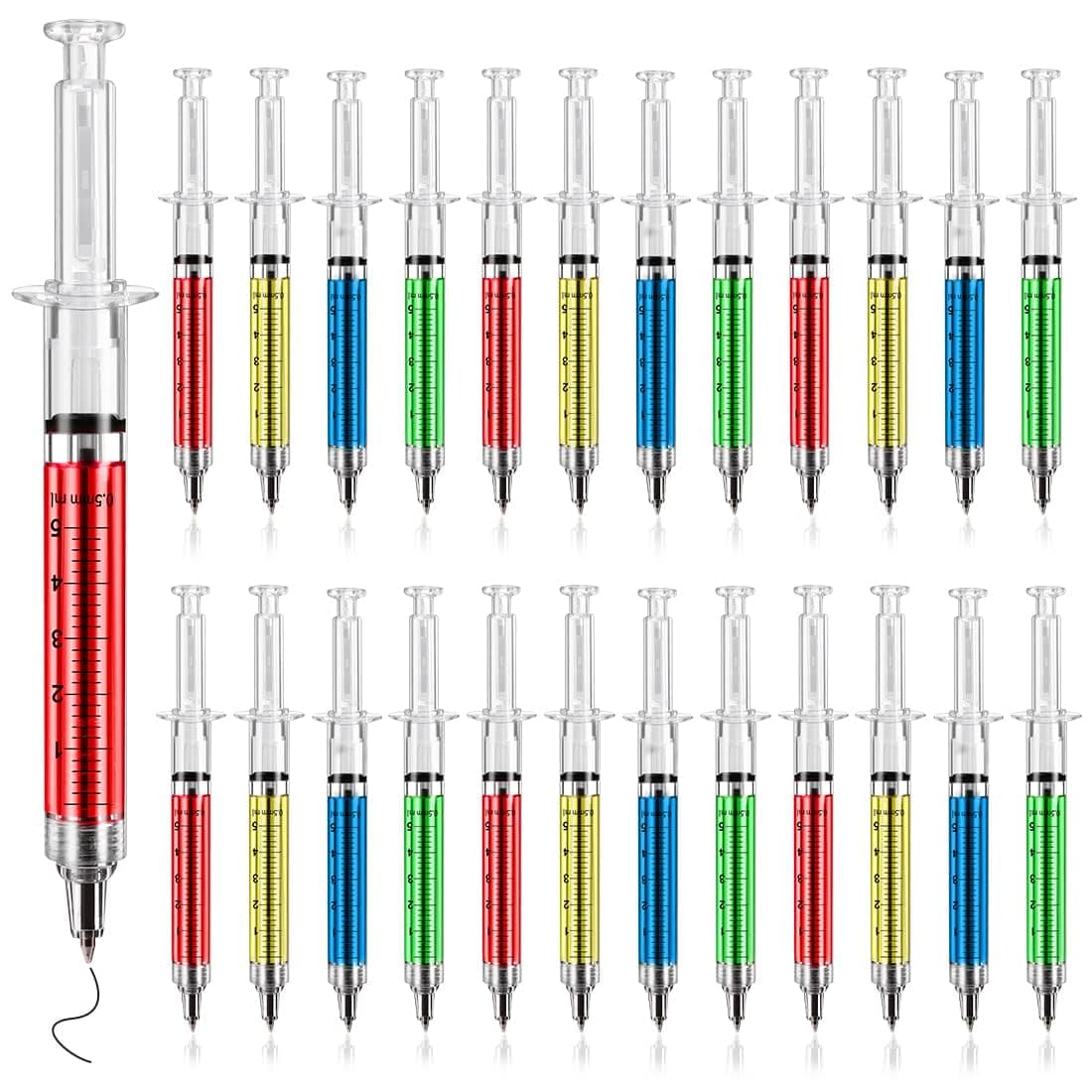 Multi-Color Syringe Pen Writes In Black Ink, Nurse pens, Imaginary Doctor Play, Office Supplies Novelty Pens, Nursing School Supplies, Halloween Party Favors (Red, Green, Yellow, Blue, 24PCS)