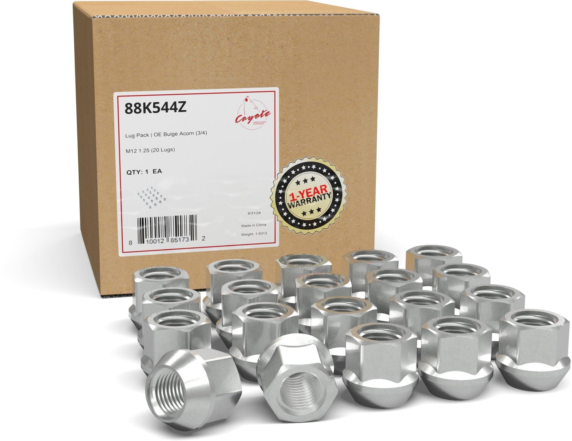 Wheel Accessories Parts 20 Pcs M12x1.25 12x1.25 Thread Open End Bulge Acorn 21mm 0.84" Long Lug Nuts Zinc 3/4" 19mm Hex Fits Most Subaru Pass Cars ｜ Nissan Pass Cars with Aftermarket Wheels
