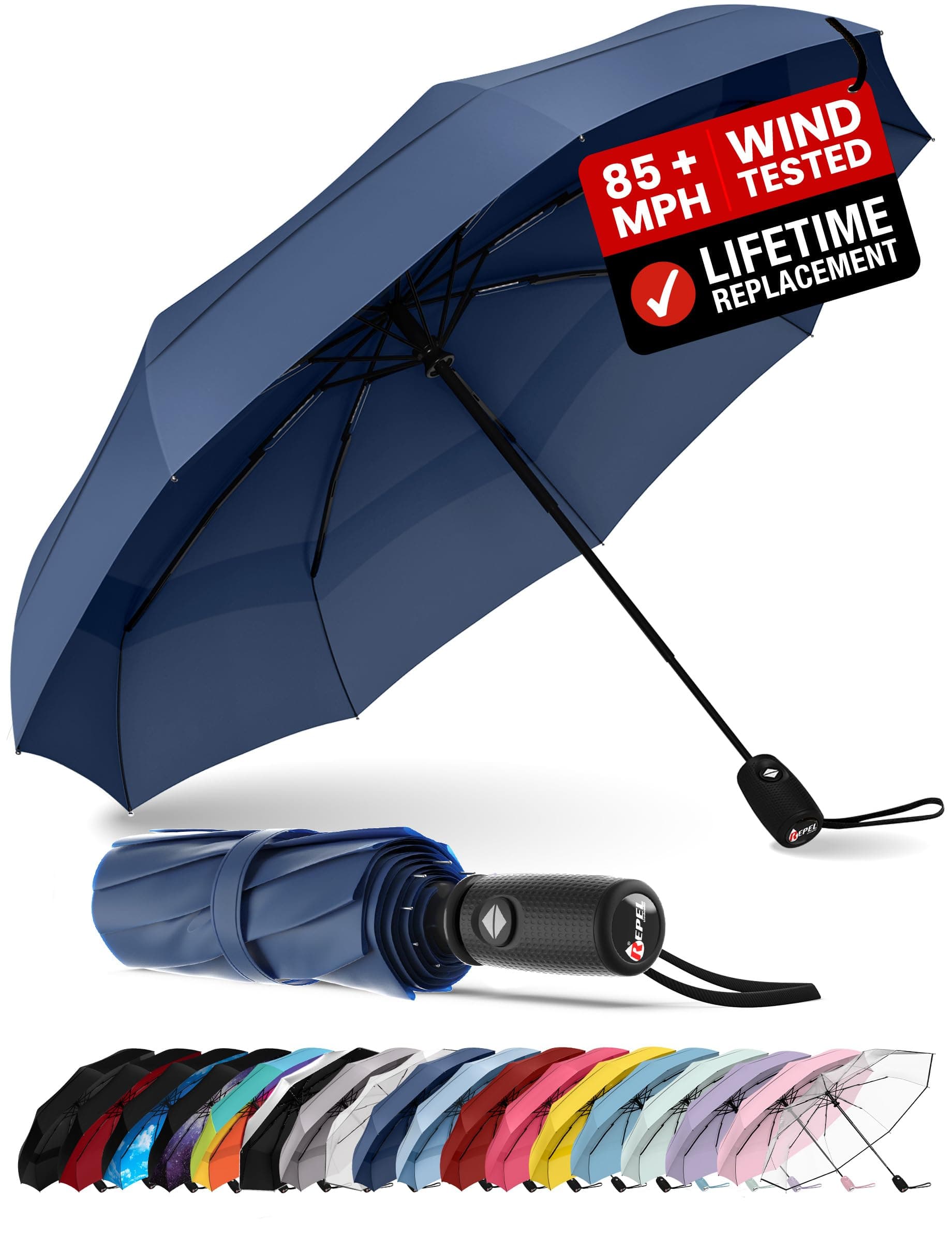- REPEL Windproof Travel Umbrella - Compact & Withstands Winds up to 85MPH , Strongest Premium Auto Folding Umbrella for Rain and Sun - Durable, Light & Portable for Women & Men , Fits Backpack & Cars