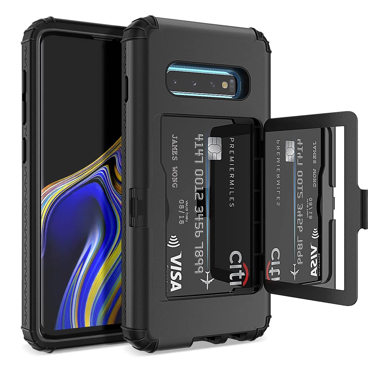 WeLoveCase Galaxy S10 Wallet Case Defender Wallet Credit Card Holder Cover with Hidden Mirror Three Layer Shockproof Heavy Duty Protection All-Round Protective Case for Samsung Galaxy S10 Black