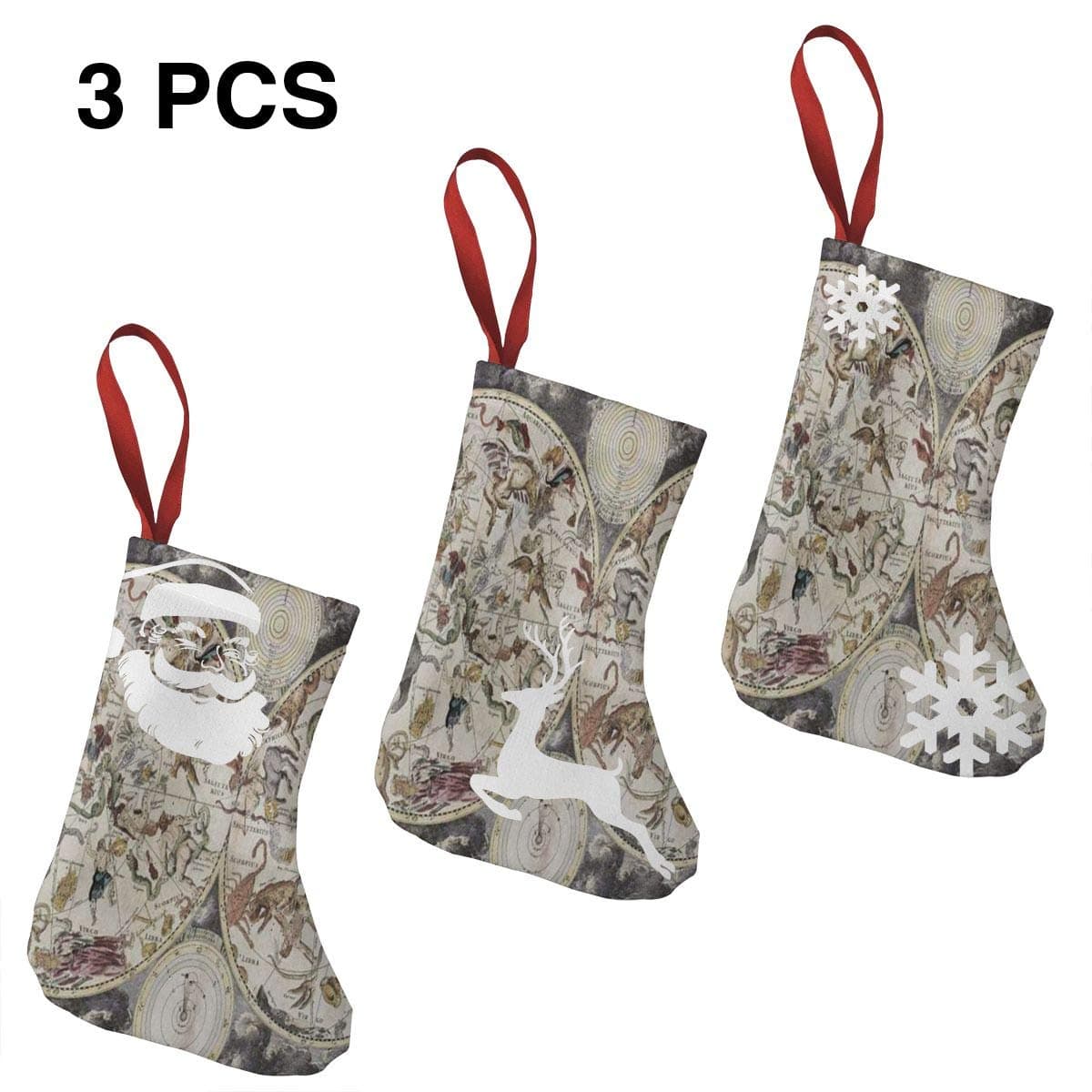 Dinosaur Map Christmas Stockings Personalized Fireplace Hanging Plush Mini Stocking Decorations for Family Xmas Holiday Season Party Decor Accessory 7.5 inch Set of 3