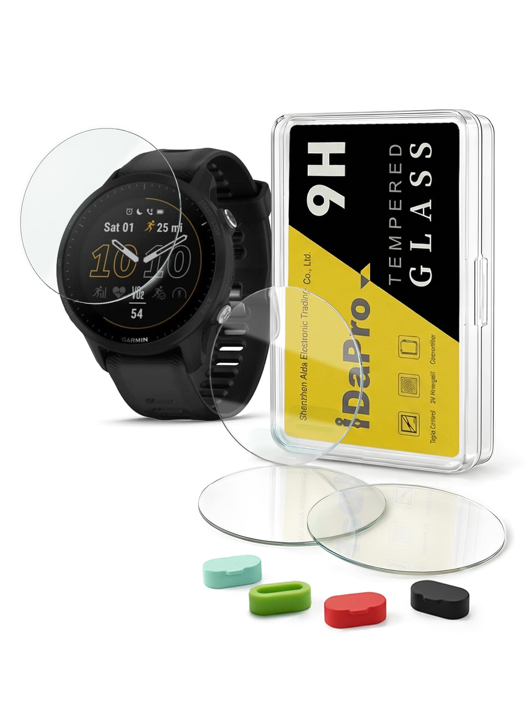 [Pack of 4] Screen Protector for Garmin Forerunner 955/955 Solar Smartwatch + Silicone Anti-Dust Plug Tempered Glass Anti-Scratch Bubble-Free