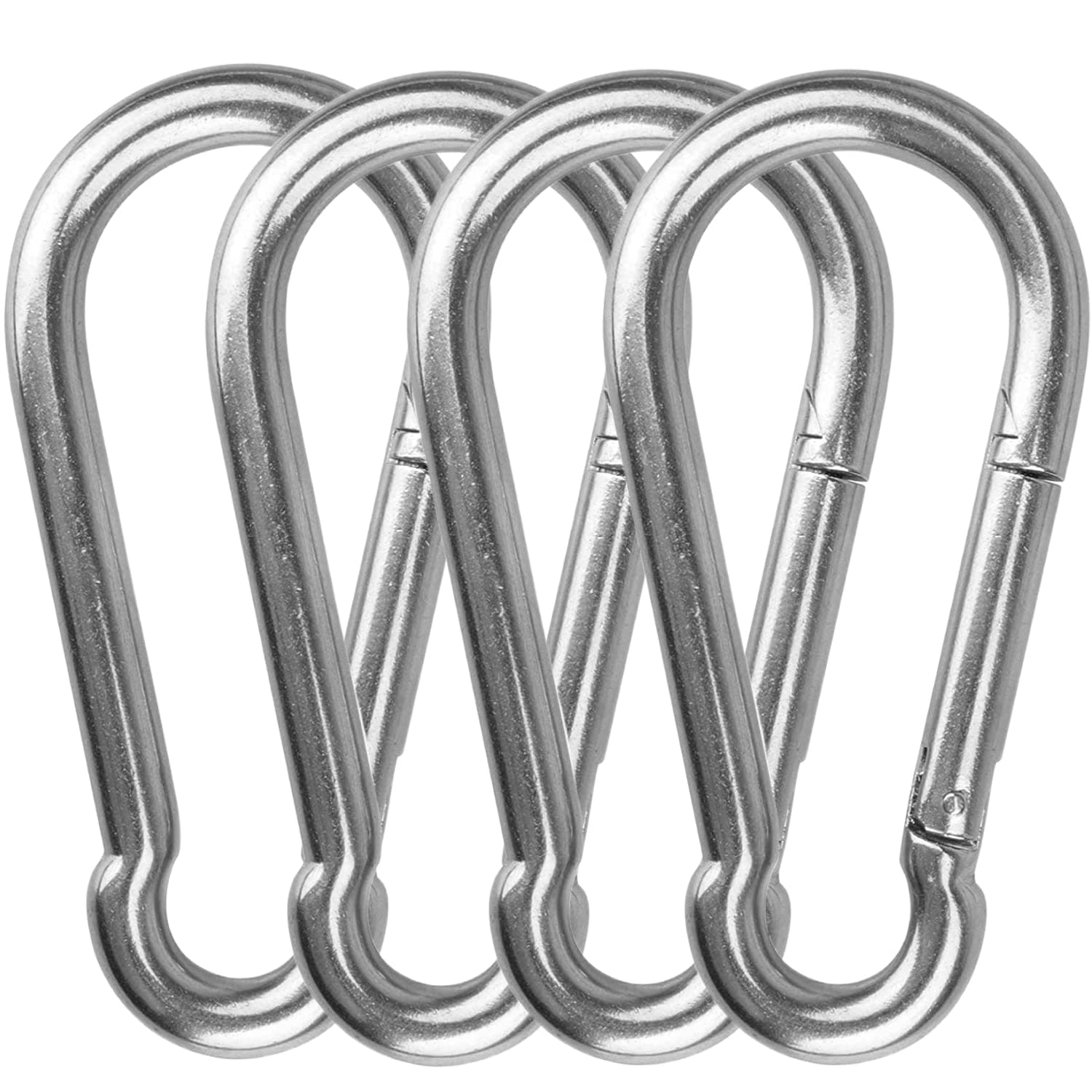 AOWISH Spring Snap Hook Carabiner Heavy Duty| 304 Stainless Steel Clips Keychain Buckles| 2-1/2'' 3-1/8'' 4'' 5-1/2'' Length| Home Gym Garage Camping Swing Hammock Hiking etc (M10, 3/8'' Dia, 4-Pack)