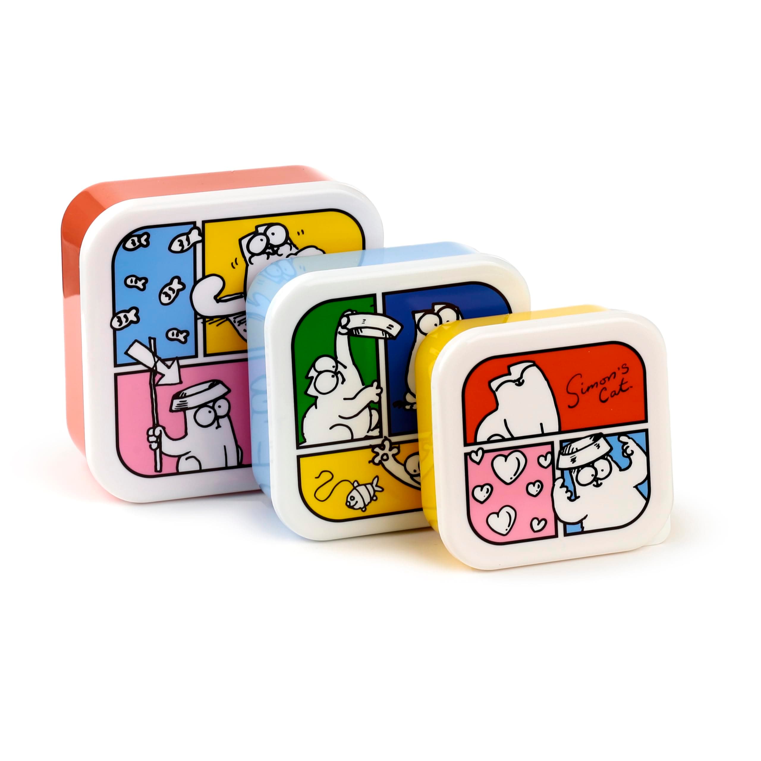 Puckator Set of 3 Lunch Box S/M/L Simon's Cat 2024 - Lunchbox with Multi Compartments - Small Food Containers - Lunchbox for Adults and Kids - Girls Boys Lunchbox - Snack Storage