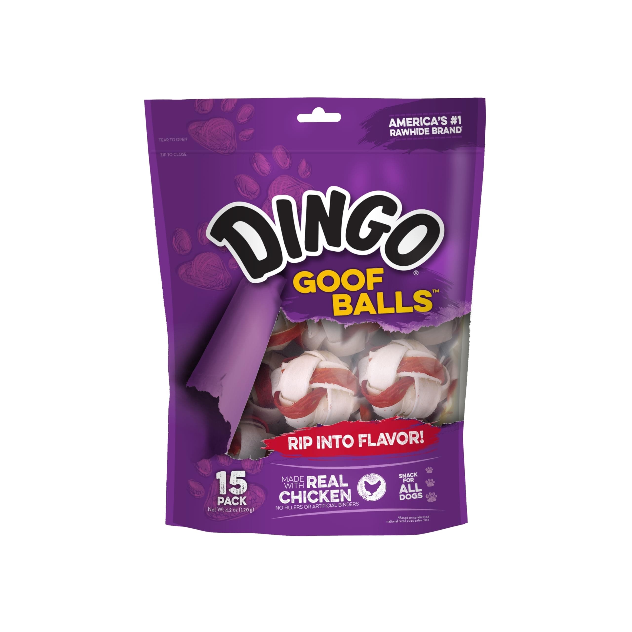 Goof Balls 15 Count, Premium Rawhide Treats For Small Dogs, Made With Real Chicken 15-Count