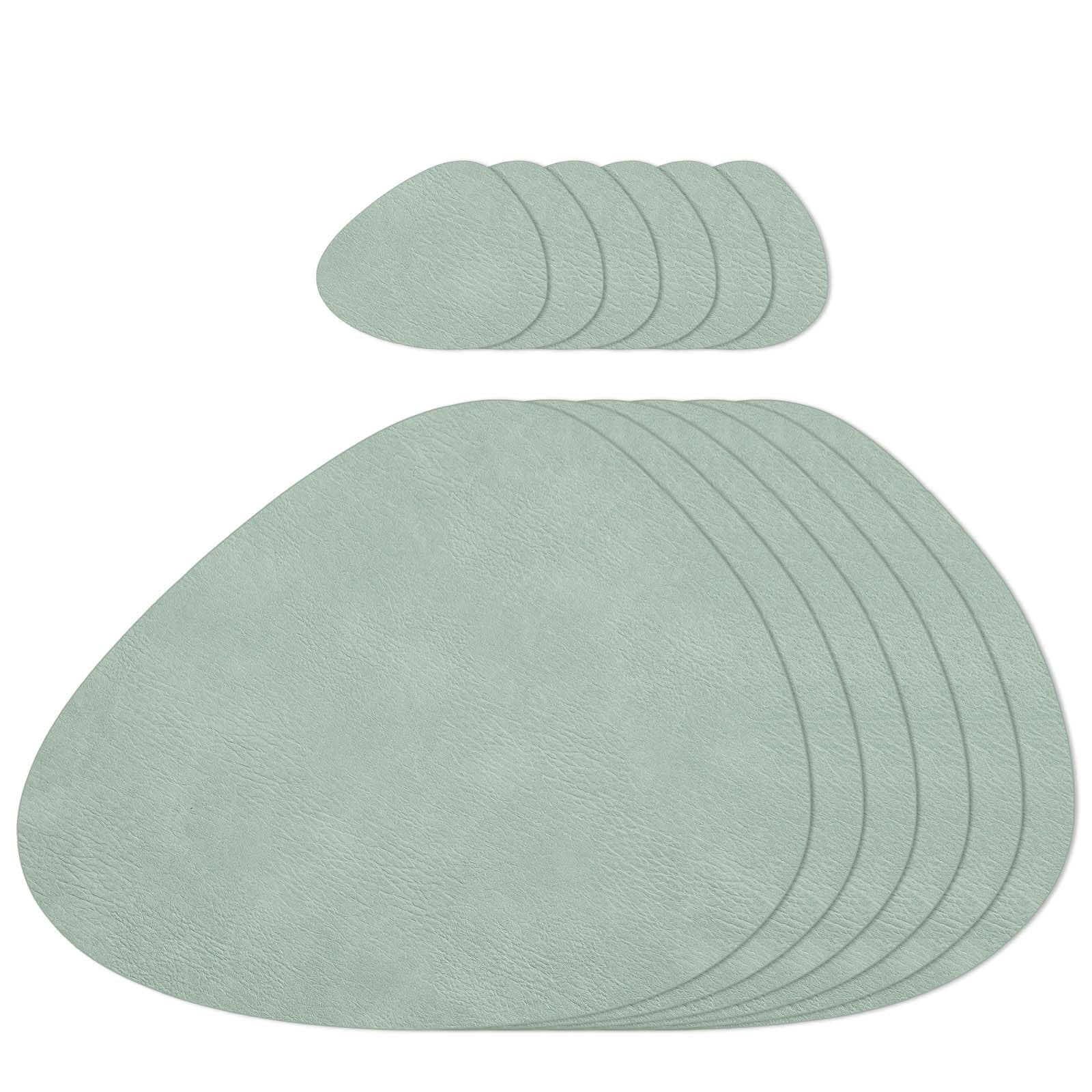 AHHFSMEI Placemats Set of 6 Coasters and 6 Faux Leather Place mats Waterproof Coffee Mats Easy Clean Table Mats (Mint Green)