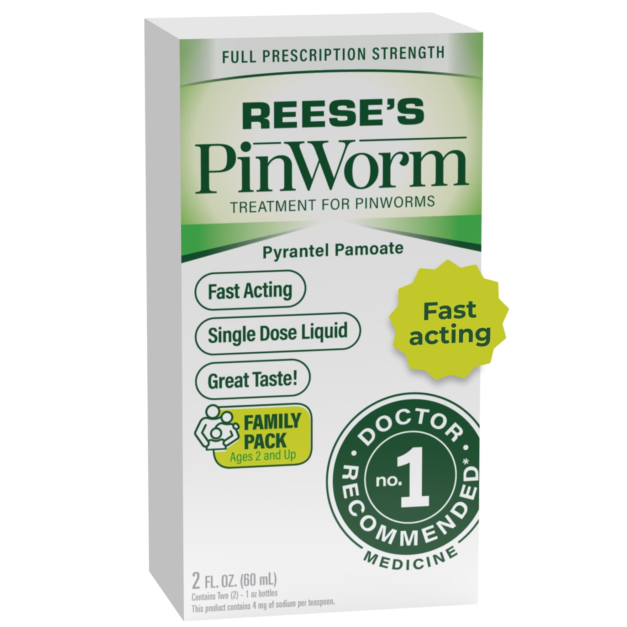 REESE'S PINWORM Medicine Liquid for Entire Family, Full Prescription Strength, 2 Oz, #1 Doctor Recommended Single Dose Pyrantel Pamoate Dewormer for Adults & Kids Ages 2+, Banana Flavor
