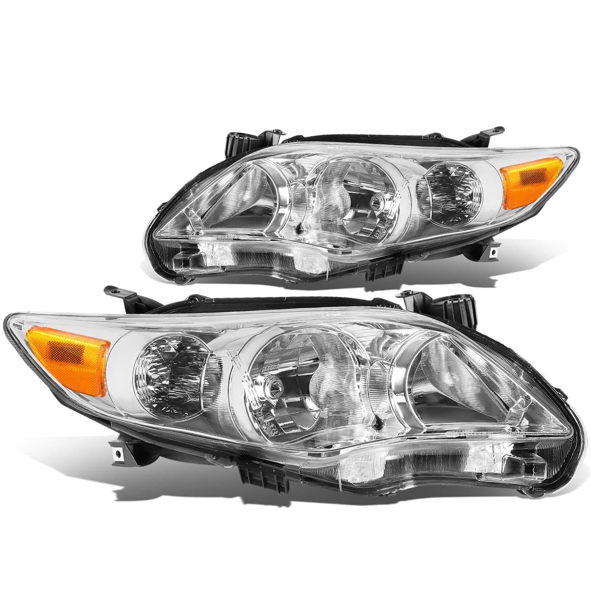 DNA MOTORING HL-OH-TCOR11-CH-AM Chrome Housing Amber Corner Headlights Replacement For 11-13 Corolla Sedan