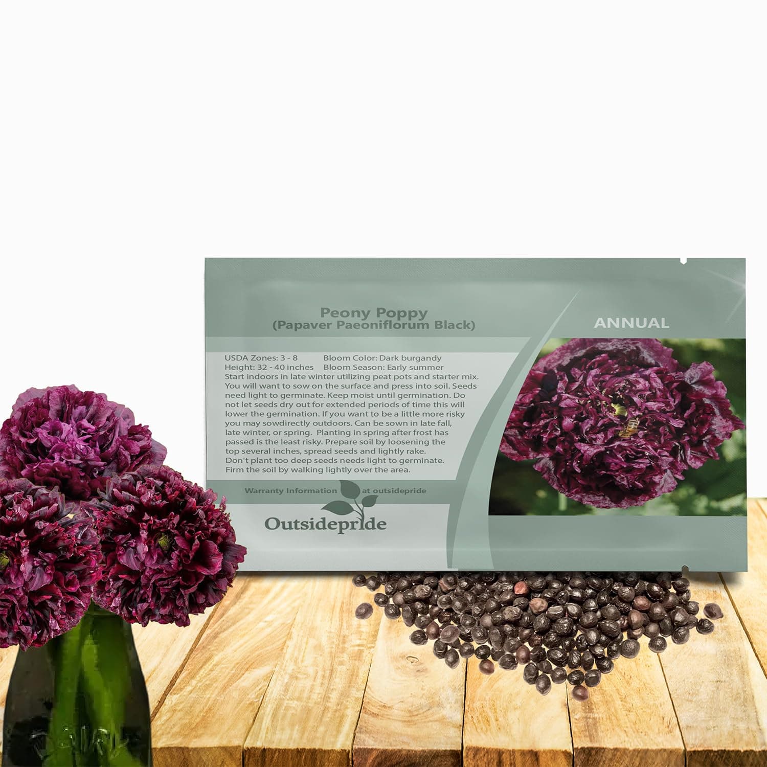 Outsidepride Peony Black Poppy Seeds for Planting - 5000 Pcs Annual, Drought-Tolerant & Easy to Grow Wildflower Seeds with Vibrant Dark Burgandy Blooms for Landscaping, & Pollinator Garden