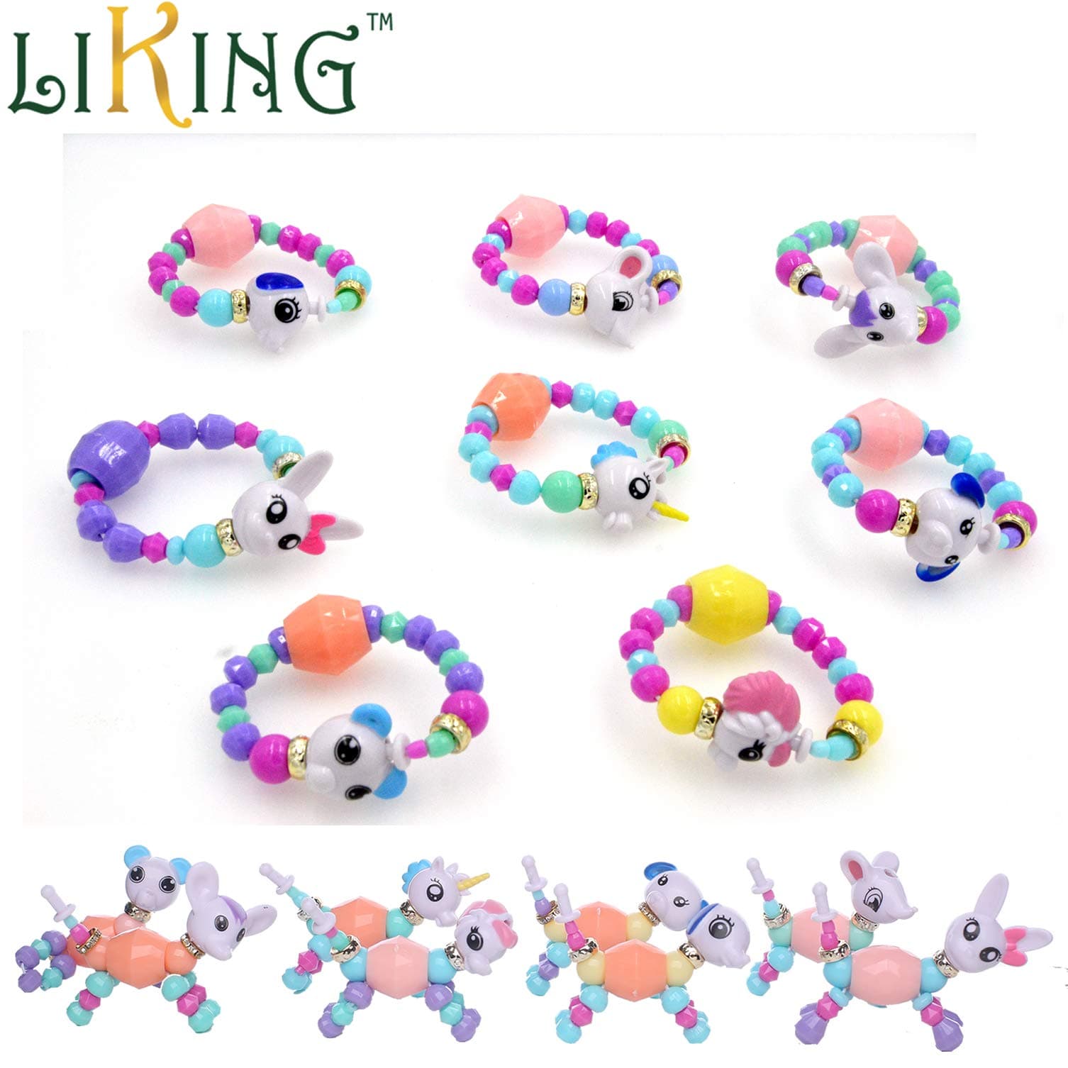 magic bracelet(8pcs) Magic Bracelets Cute Transformable Collectible Twisty Pets Bracelet Children's Pre-Kindergarten Magical Animal Twist Bracelet DIY Toys Set, Birthday for Kids