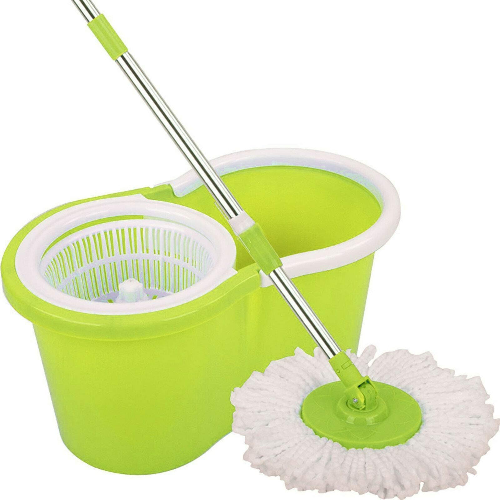 Spin Mop Bucket Set with Spin 360 Wringer and 1 Microfibre Mop Pad Head Telescopic Easy Press Handle with Spin Dry Cleaning Caddy Set-Microfibre Home Cleaning Clean Floor (Lime Green)