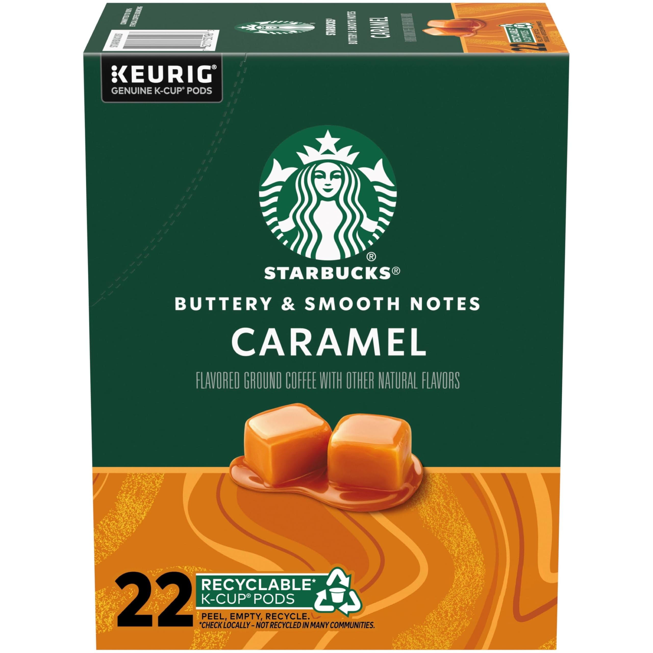 K-Cup Coffee Pods, Caramel Naturally Flavored Coffee For Keurig Brewers, 100% Arabica, 1 Box (22 Pods)