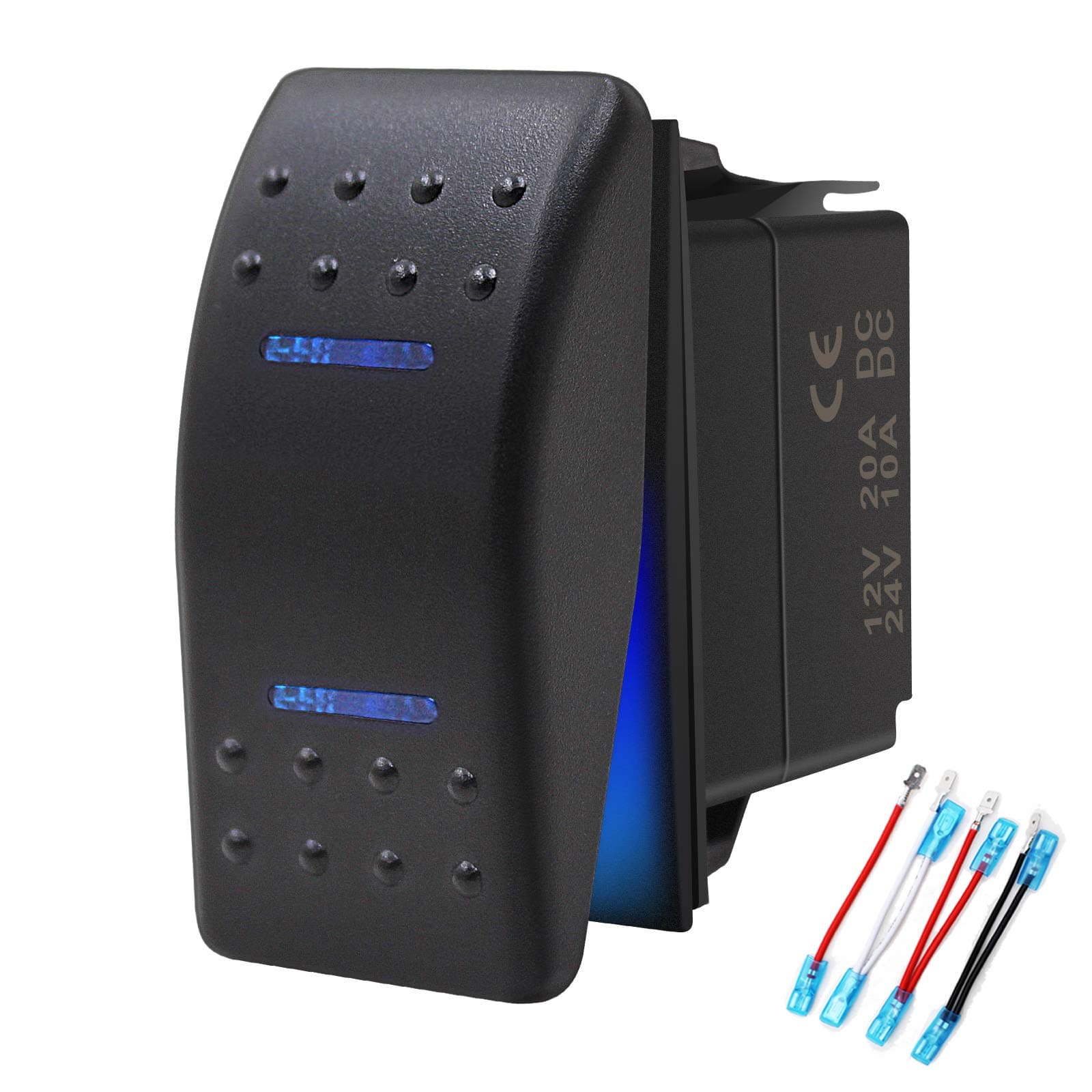 Waterproof Rocker Switch Toggle - ON/Off/ON Blue LED Light - 12V 20Amp 24V 10Amp, 7 Pin for Automotive Cars Vehicles Marine Boats Trucks Trailers 4x4 Caravans RVs SUV ATV UTV & More