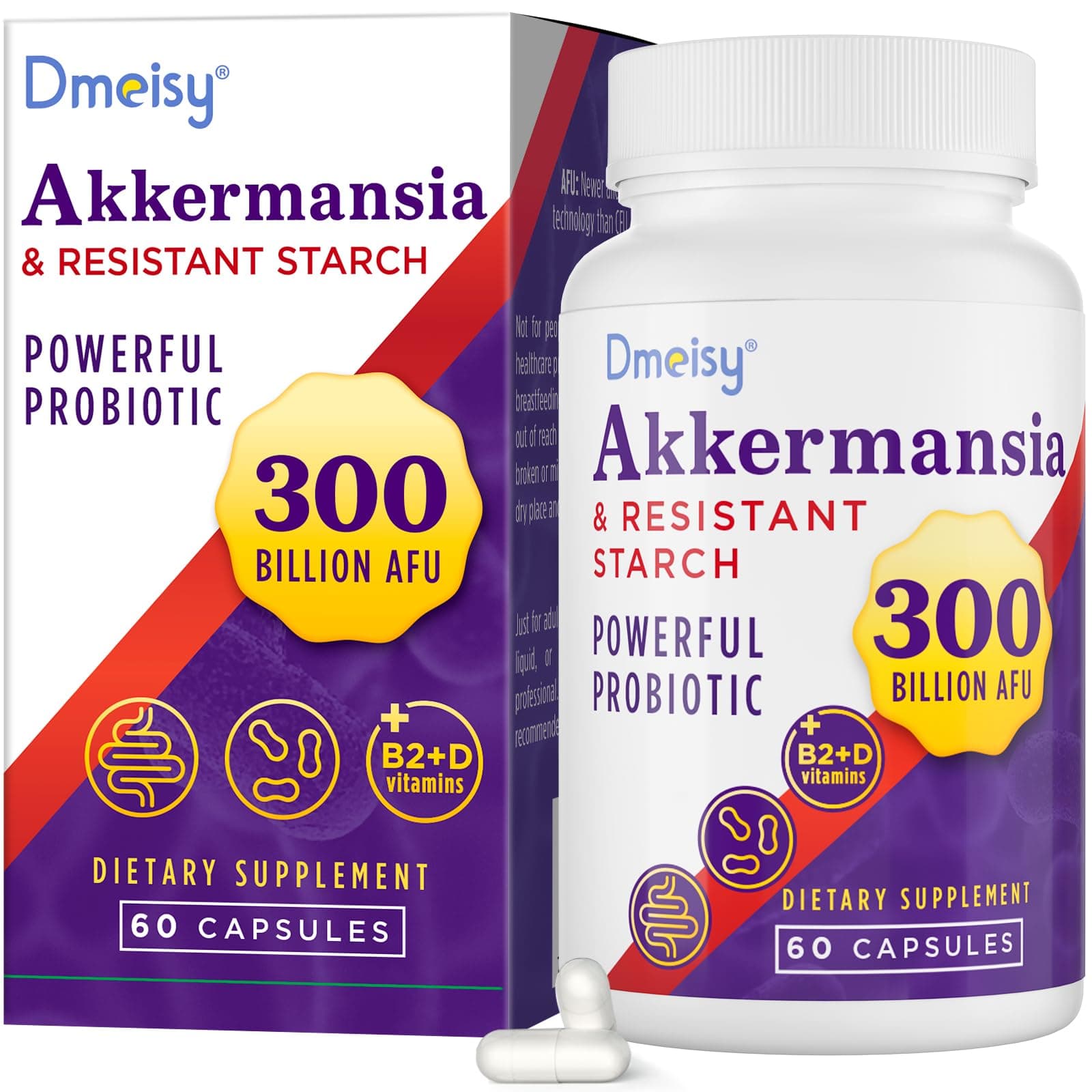 Akkermansia Supplement - 300 Billion AFU Akkermansia Muciniphila, Akkermansia Probiotic for Women & Men, for Boost , Digestive, Gut, Immunity, Enhances Gut Lining Function & Intestinal Walls, 60 Count