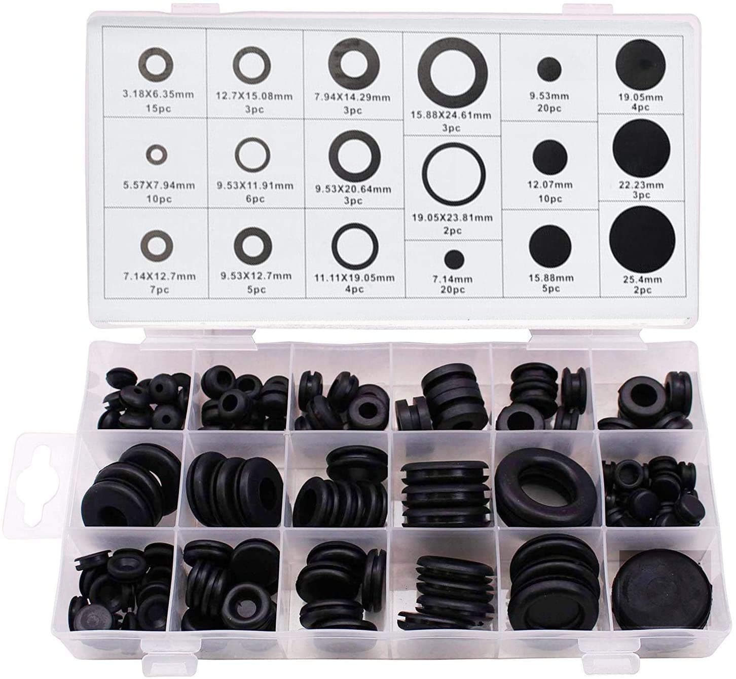 O-Rings Rubber Assortment Set (125Pieces, 18 Sizes, 3mm-22mm, Black)