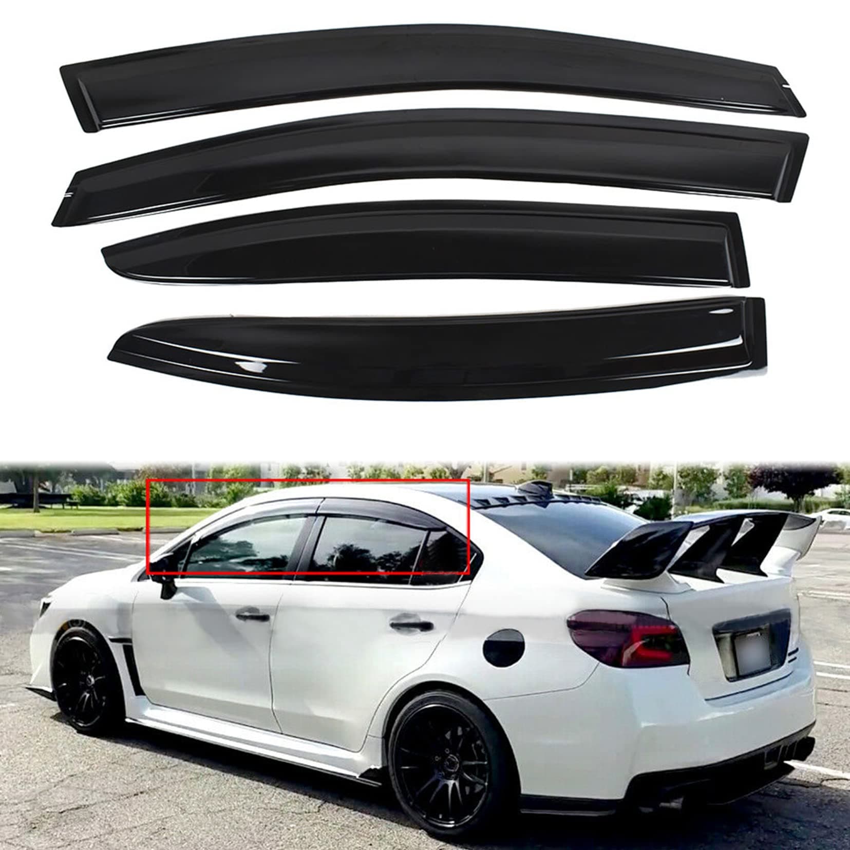4-Pack Side Window Vent Visor Rain Guard Wind Shade Deflector JDM Style Black Replacement for 2015-2019 WRX STI Sedan 4-Door