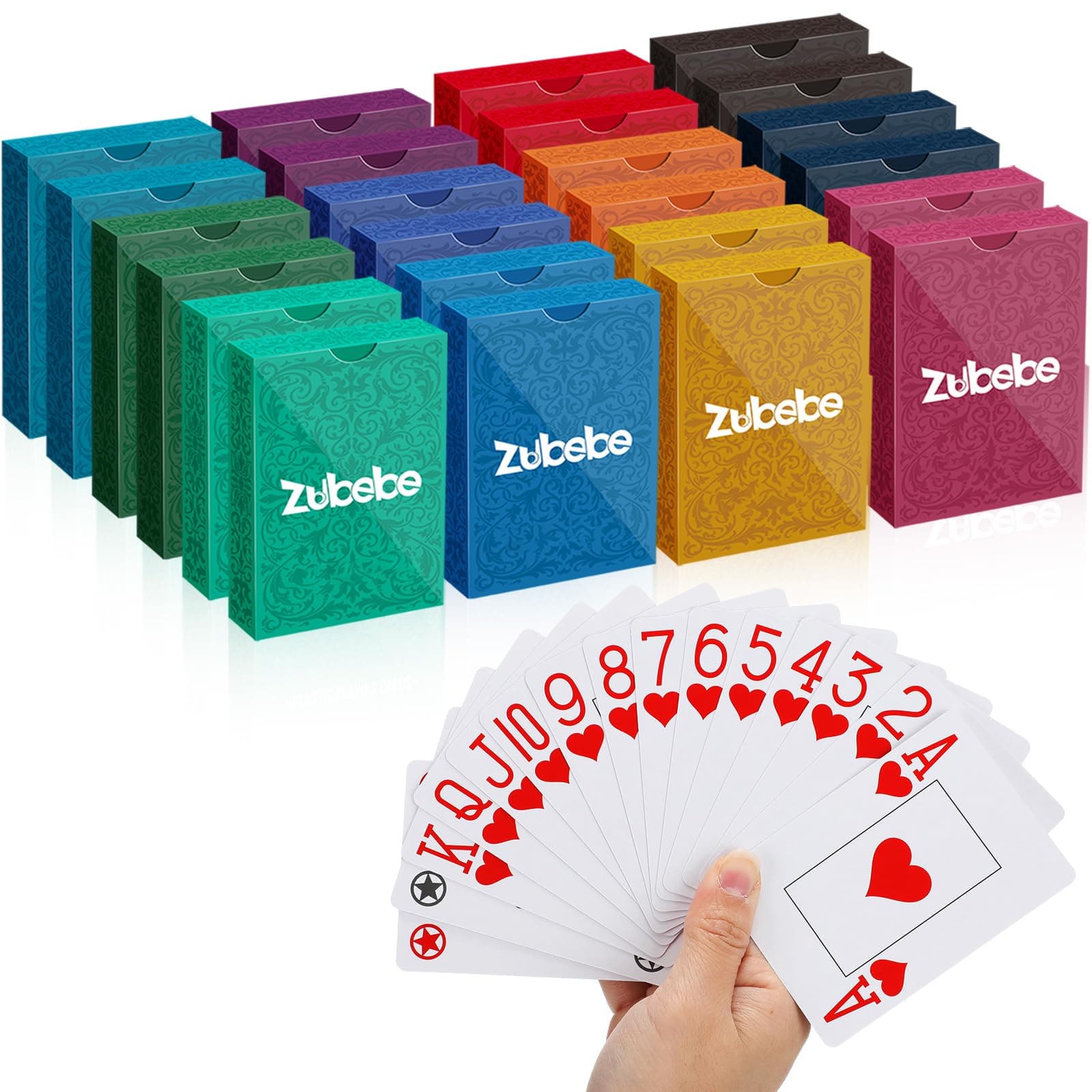Zubebe 24 Pack Playing Cards Bulk Large Nertz Card Deck Size in Vibrant Colors Jumbo Index Poker Game for Kids Elder Standard Playing Poker Decks for Activities Party Supplies Games
