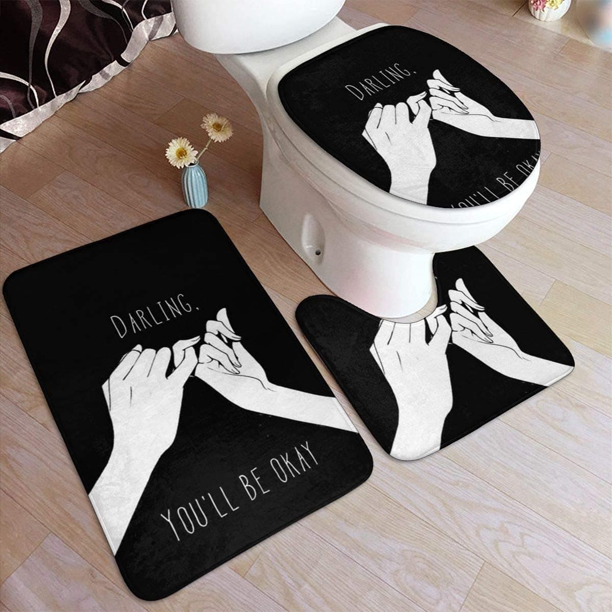 NA Daling You Will Be Okey Home Collection 3 Piece Bath Rug Set，Flannel Soft Absorbent Bathroom Rug Set Non-Slip with Rubber Backing One Size