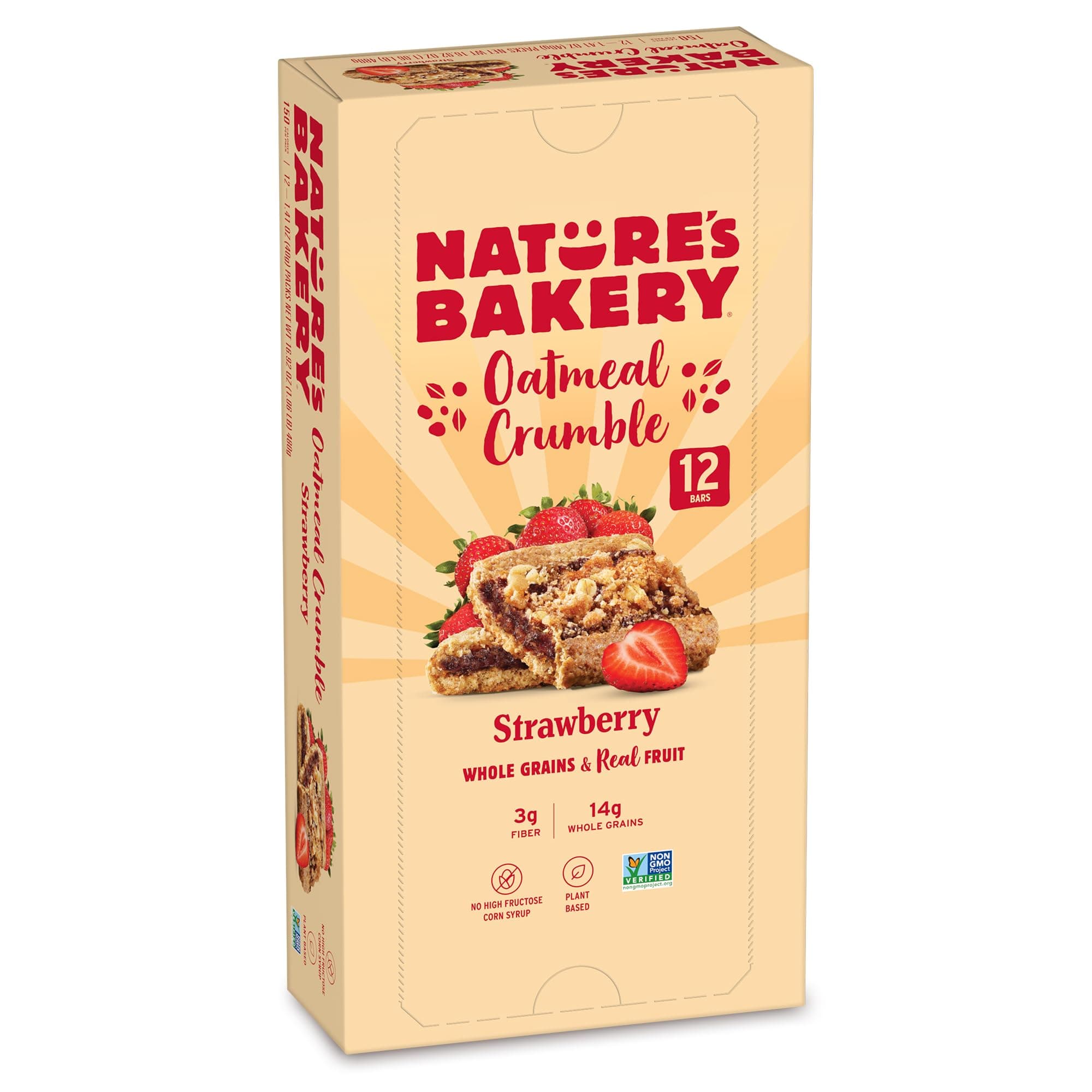Nature’s Bakery Oatmeal Crumble Bars, Strawberry, Real Fruit, Vegan, Non-GMO, Breakfast bar, 1 box with 12 twin packs (12 twin packs)
