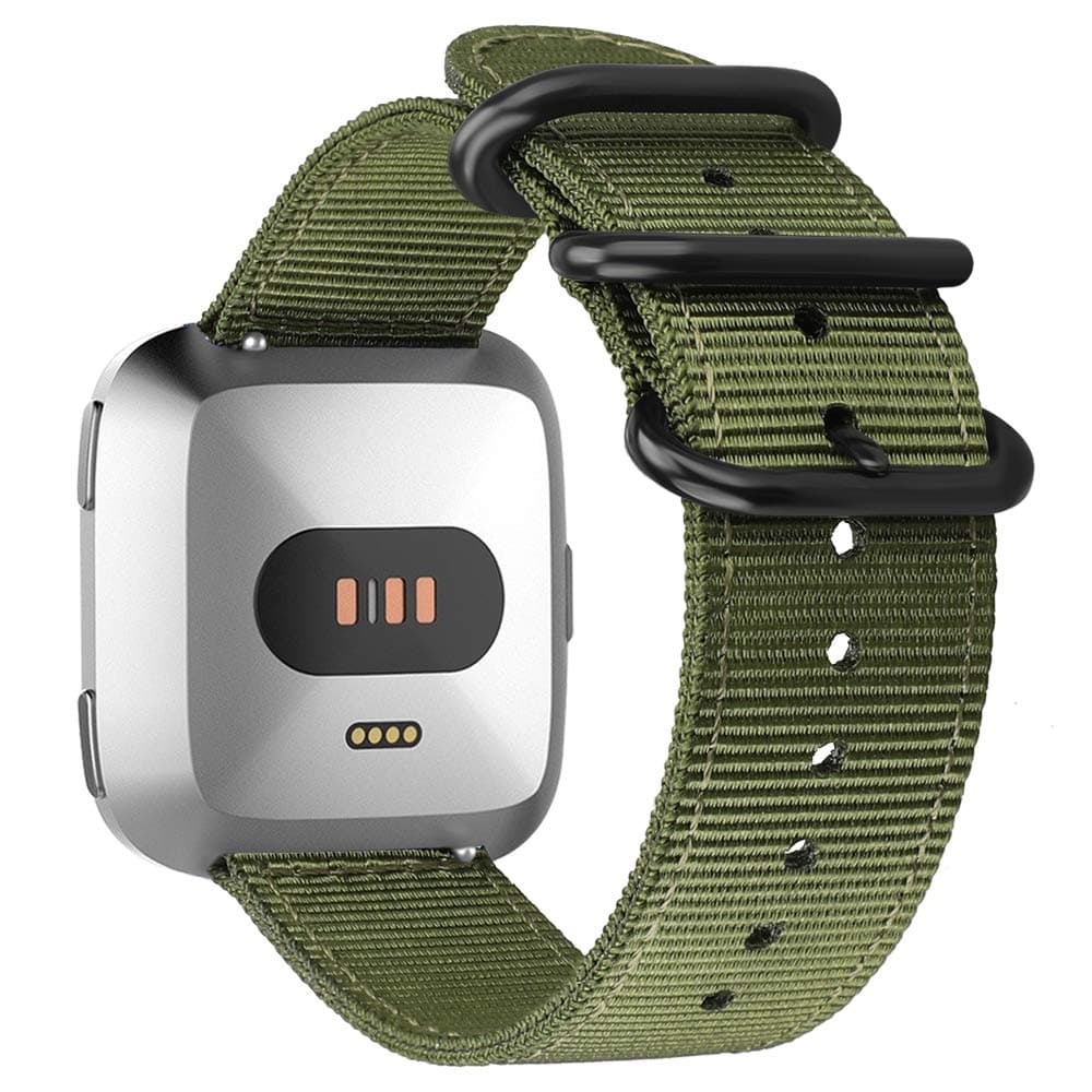 FINTIE Bands Compatible with Fitbit Versa 2/1 / Lite Edition, Soft Nylon Replacement Strap Wristband Accessories (Olive)