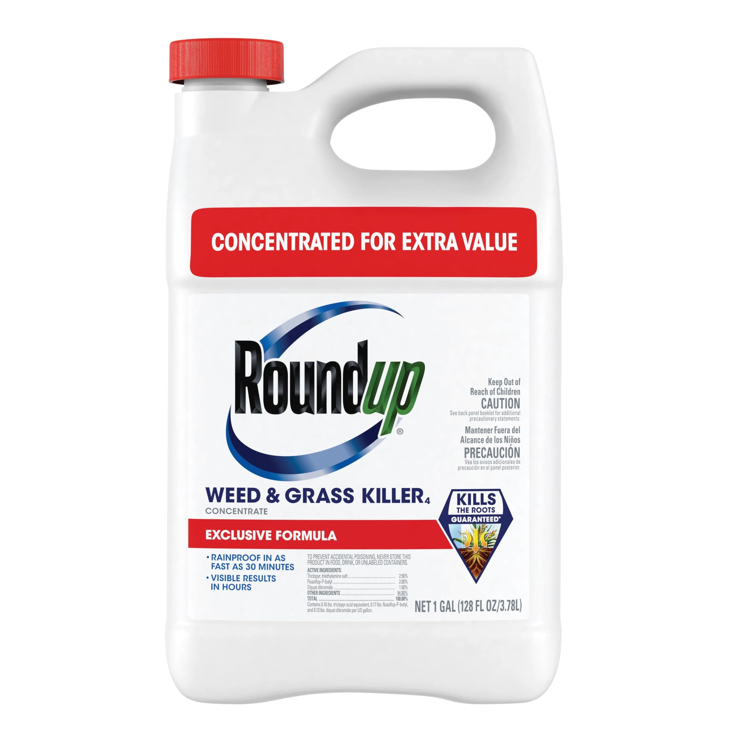 - Weed & Grass Killer₄ Concentrate, Use in and Around Flower Beds, Walkways and Other Areas of Your Yard, 1 gal.
