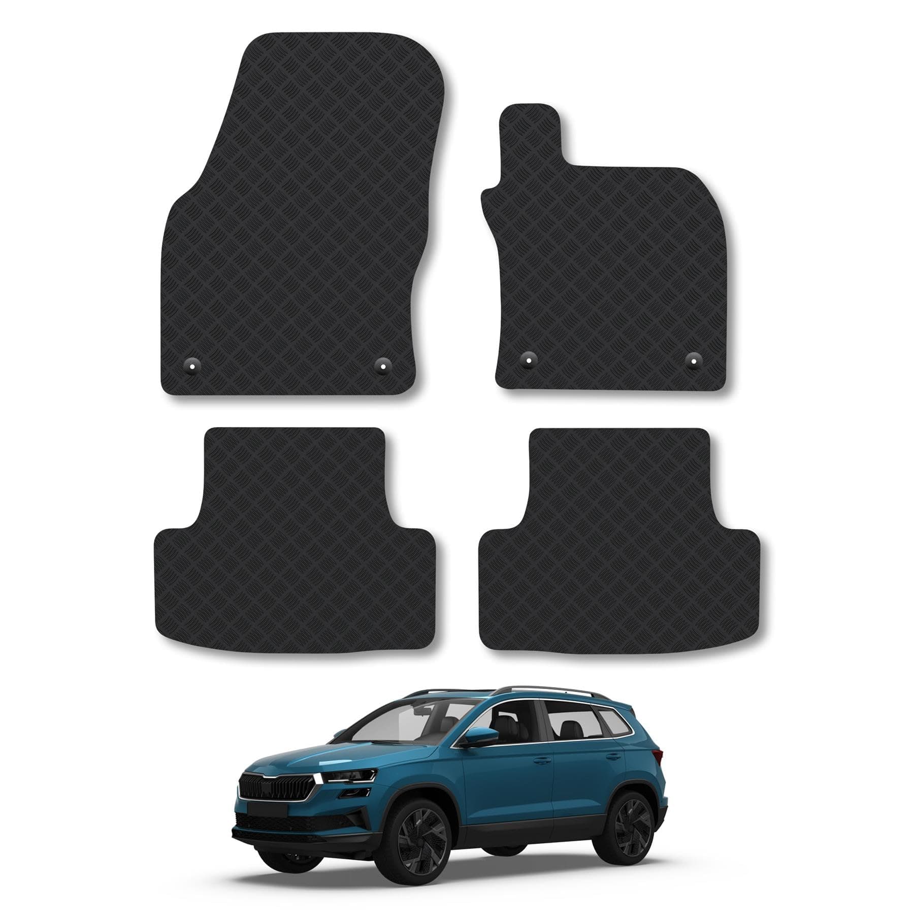 Skoda Karoq (2017+) Rubber Car Mats Accessories Tailored Fit Compatible Accessory Waterproof Protection Non-Slip Floor Mats Full Coverage Durable Front Rear Set Coverage with Clips