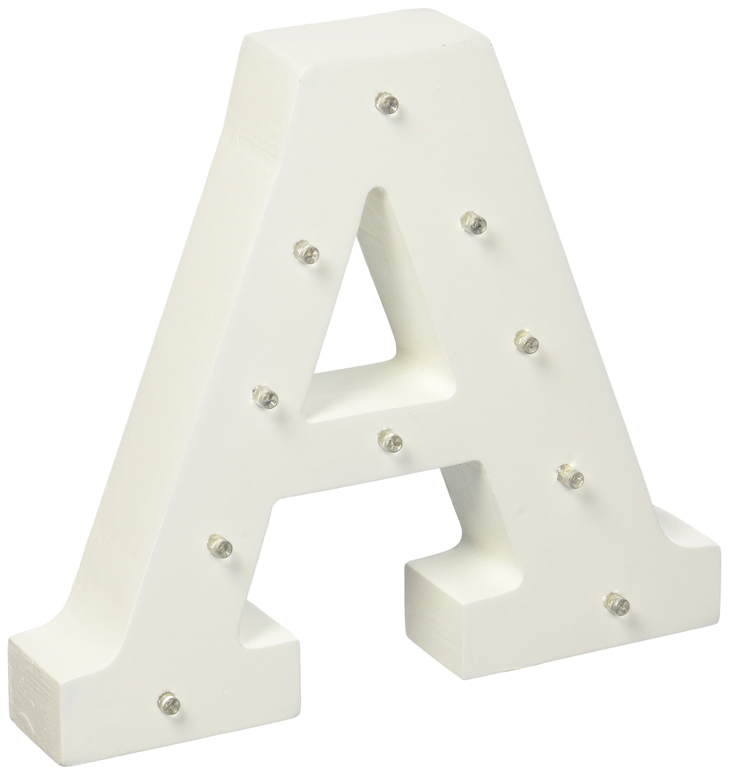 Creative Hobbies Letter A - Decorative Light Up Wooden Alphabet Letter, 6.25 Inch Tall, White MDF, with Battery Operated LED Lights
