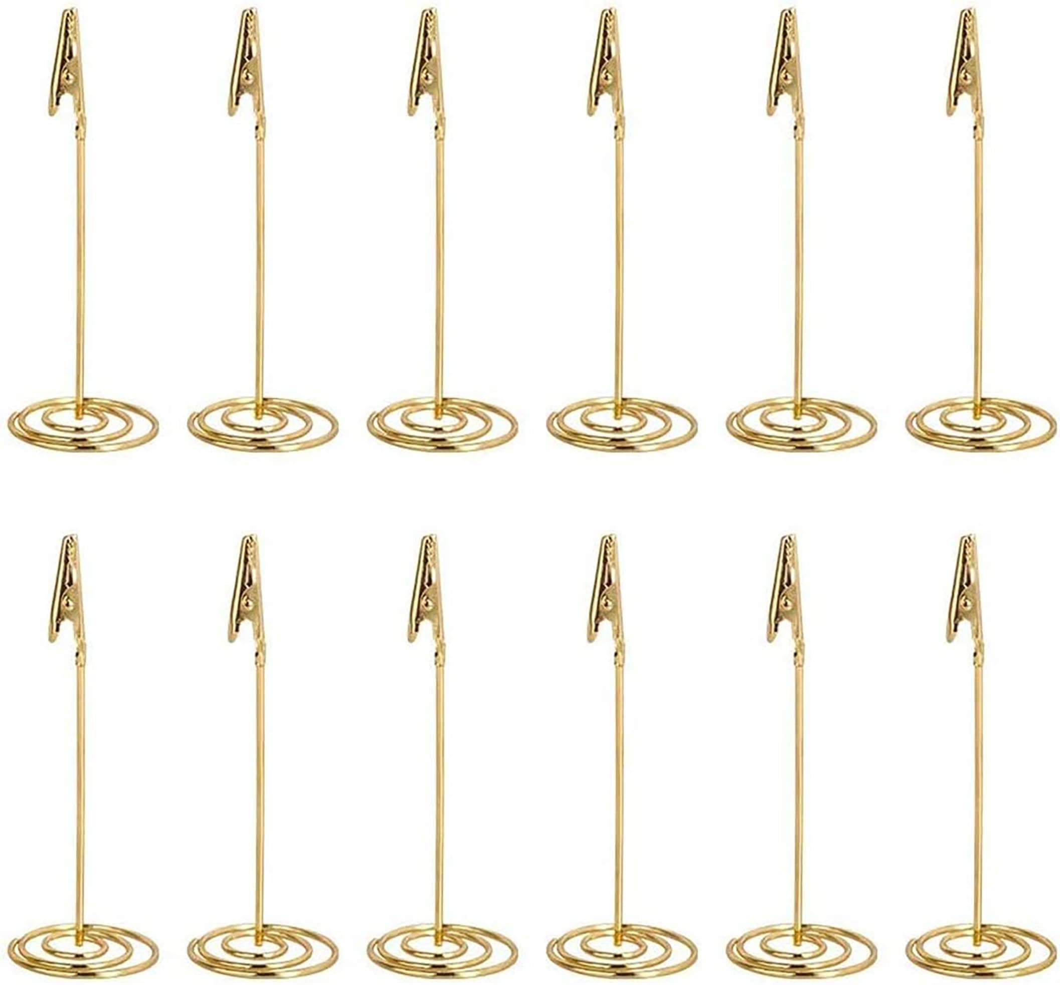 ALMEKAQUZ 12pcs Gold Place Card Holder,Memo Holder Clip,Photo Clip Holder Stand, Table Number Holder,Paper Menu Stand