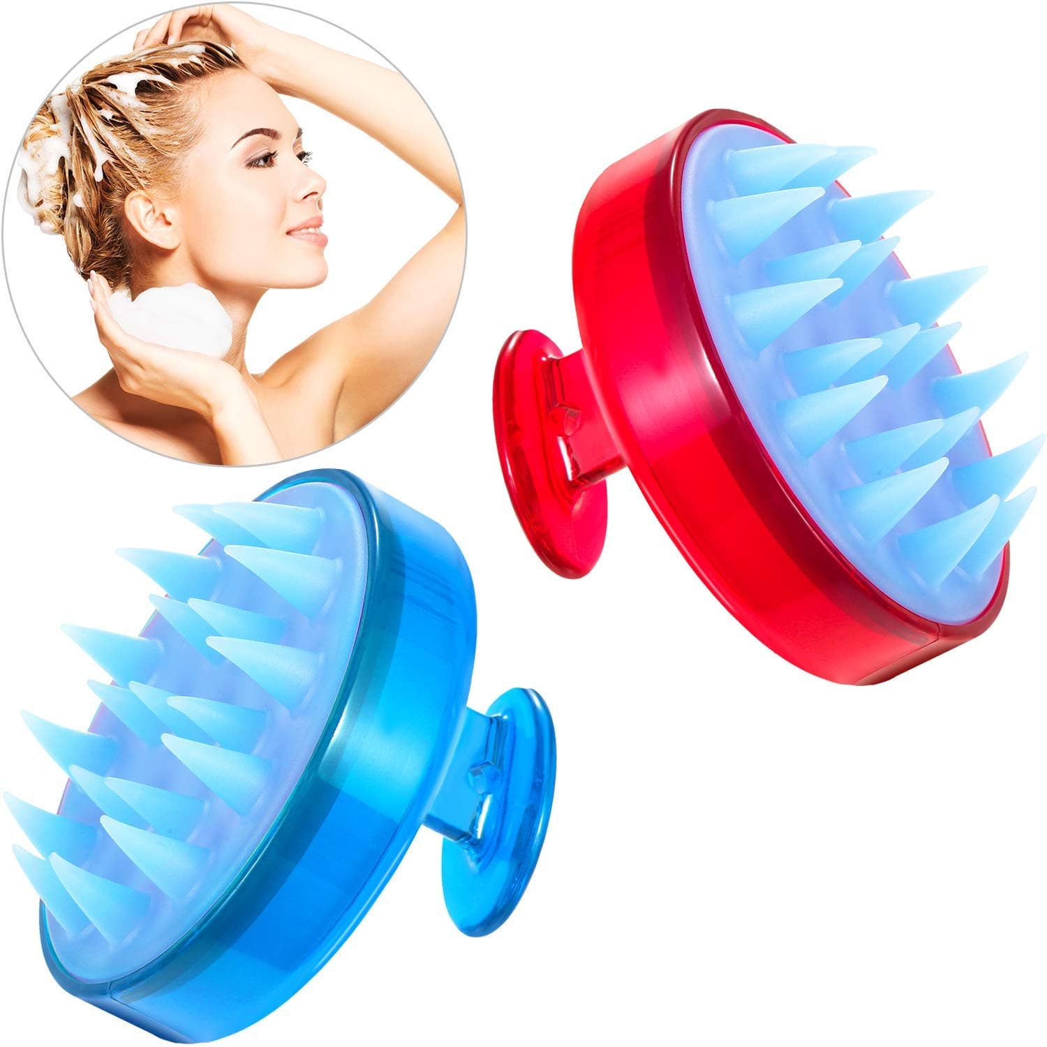 euwanyu 2 Pieces Siliscrub Shampoo Brush Hair Scalp Massager Scalp Shampoo Care Brush Soft Silicone Comb Massage with Fine-Tooth (Red and Blue)