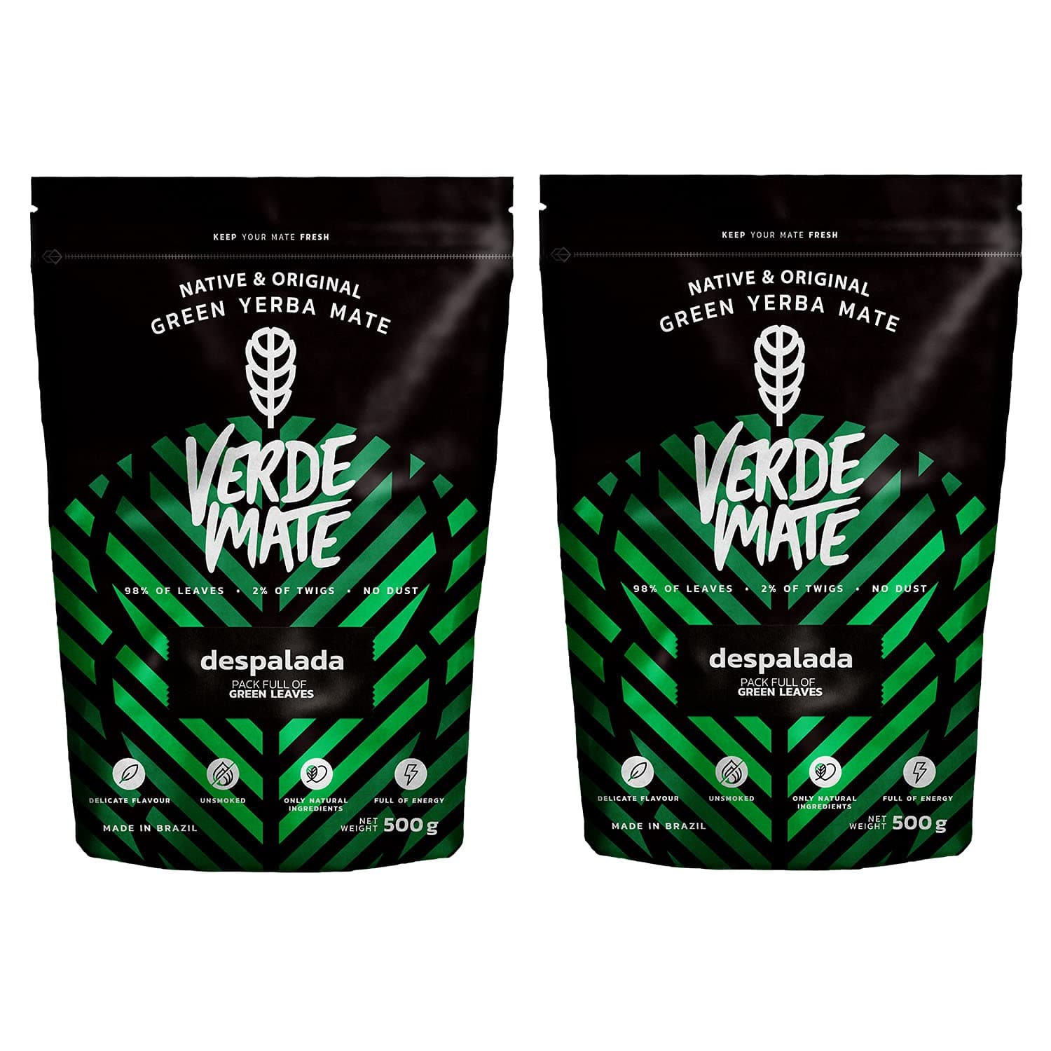 Verde Mate Yerba Mate Tea Despalada 2x500g – Air-dried, Unsmoked, Without Stems or Powder, Pure Leaf Cut from Brazil
