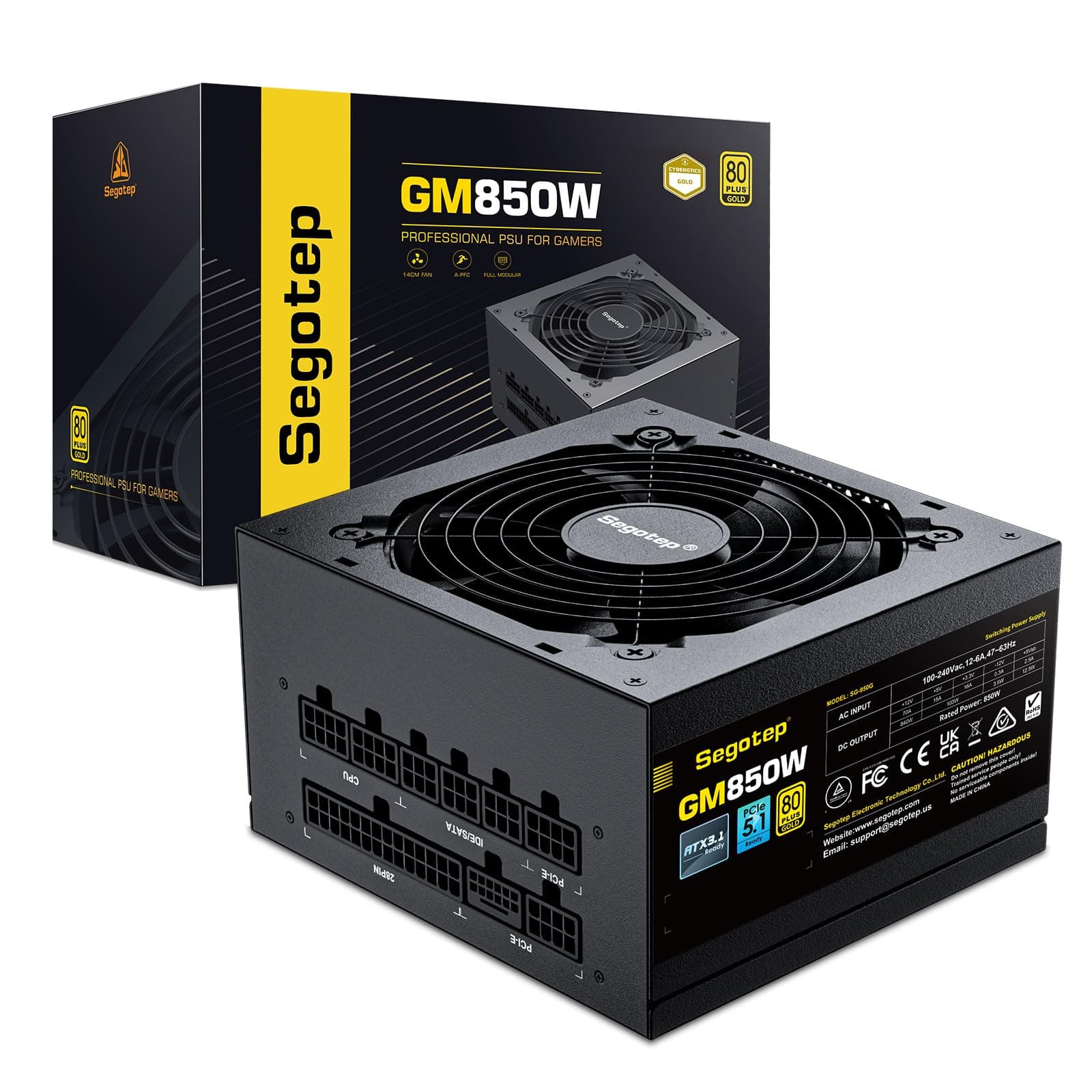 GM850 Power Supply 850W, PCIe 5.1 & ATX 3.1 Full Modular 80 Plus Gold Certified Gaming PSU for NVIDIA RTX 20/30/40/50 Series and AMD Graphics Cards
