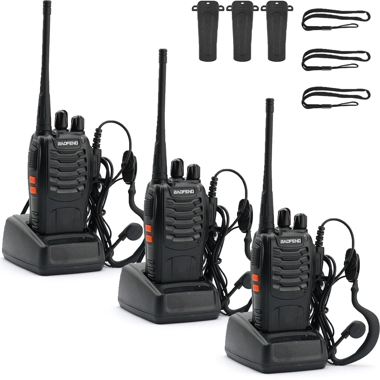 BAOFENG BF-888S Walkie Talkies Long Range for Adults with Earpieces,16 Channel Walkie Talky Rechargeable Handheld Radio for Cruise Hunting Skiing Two Way Radios (3Pack)